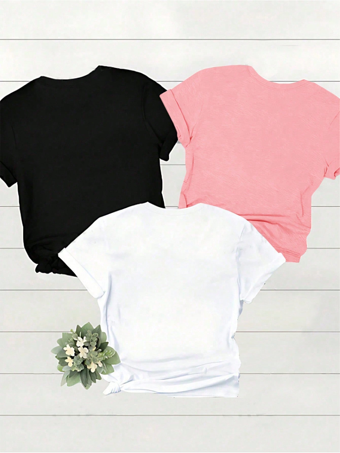 LUNE 3pcs Casual Heart, Letter Printed Round Neck Short Sleeve Women's T-Shirts, Summer Tee