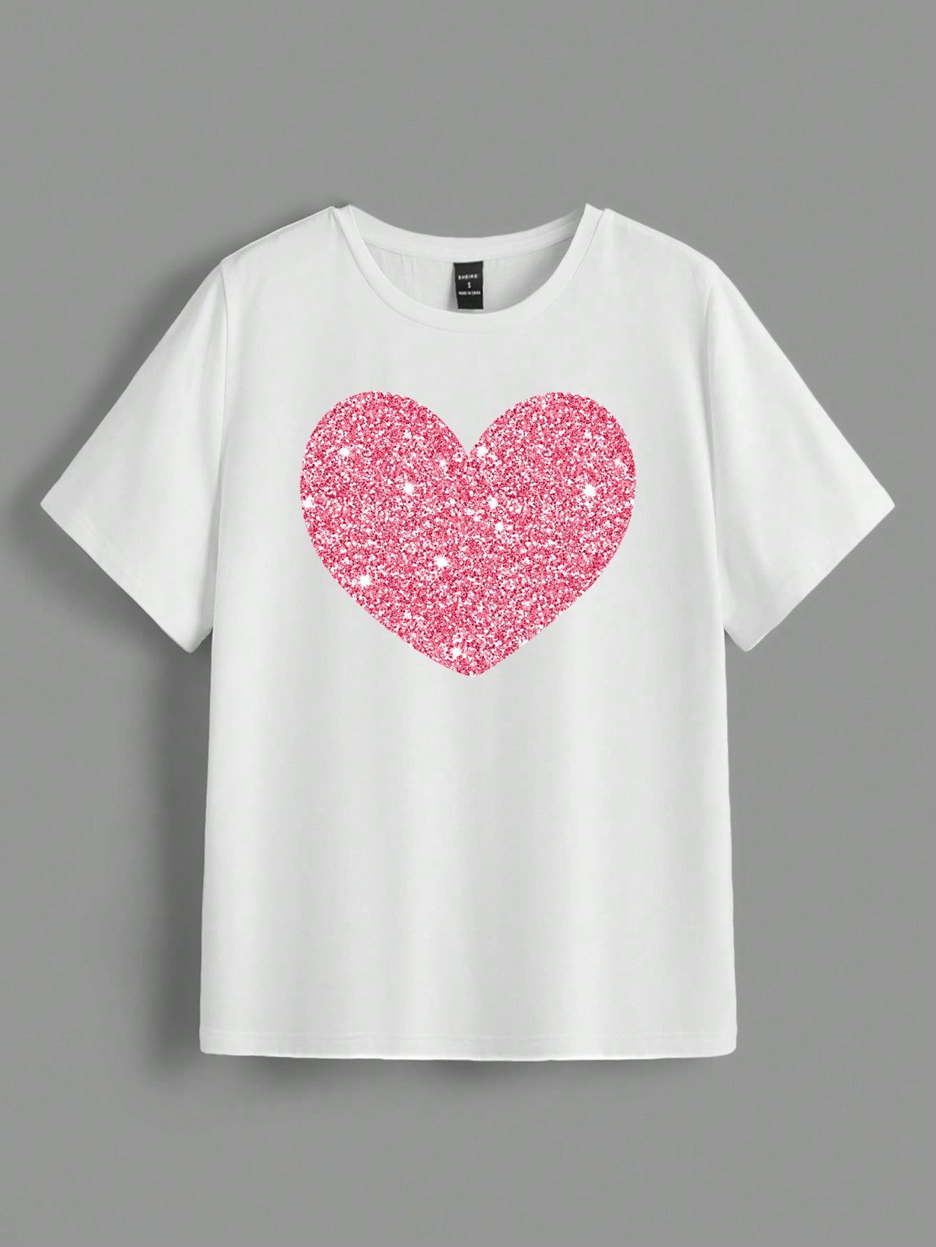 LUNE 3pcs Casual Heart, Letter Printed Round Neck Short Sleeve Women's T-Shirts, Summer Tee