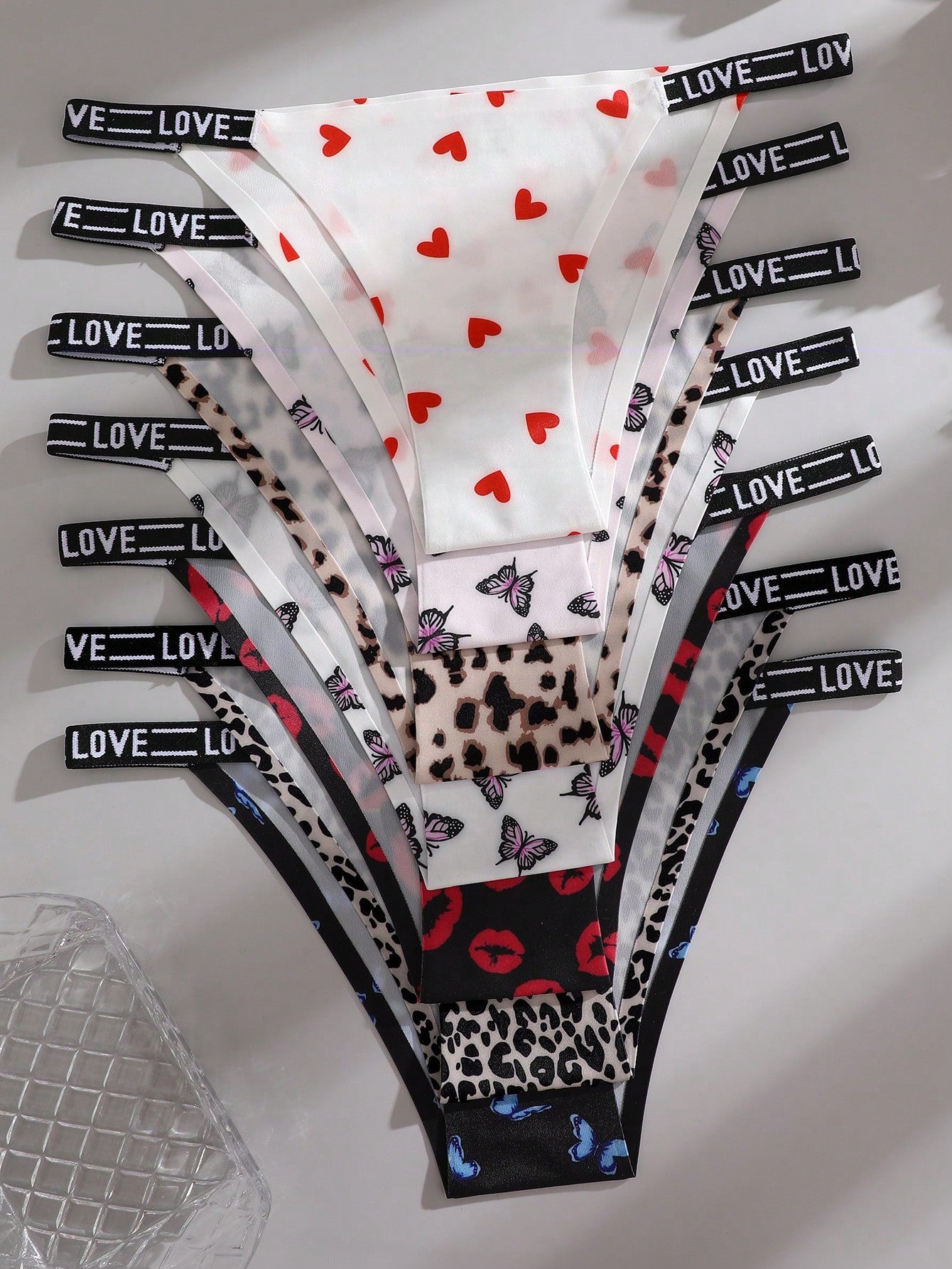 7pcs Women's Printed Seamless Panties Set In Multiple Colors, Low-Rise Brazilian Style Underwear With Lettered Trim And Printed Accessories