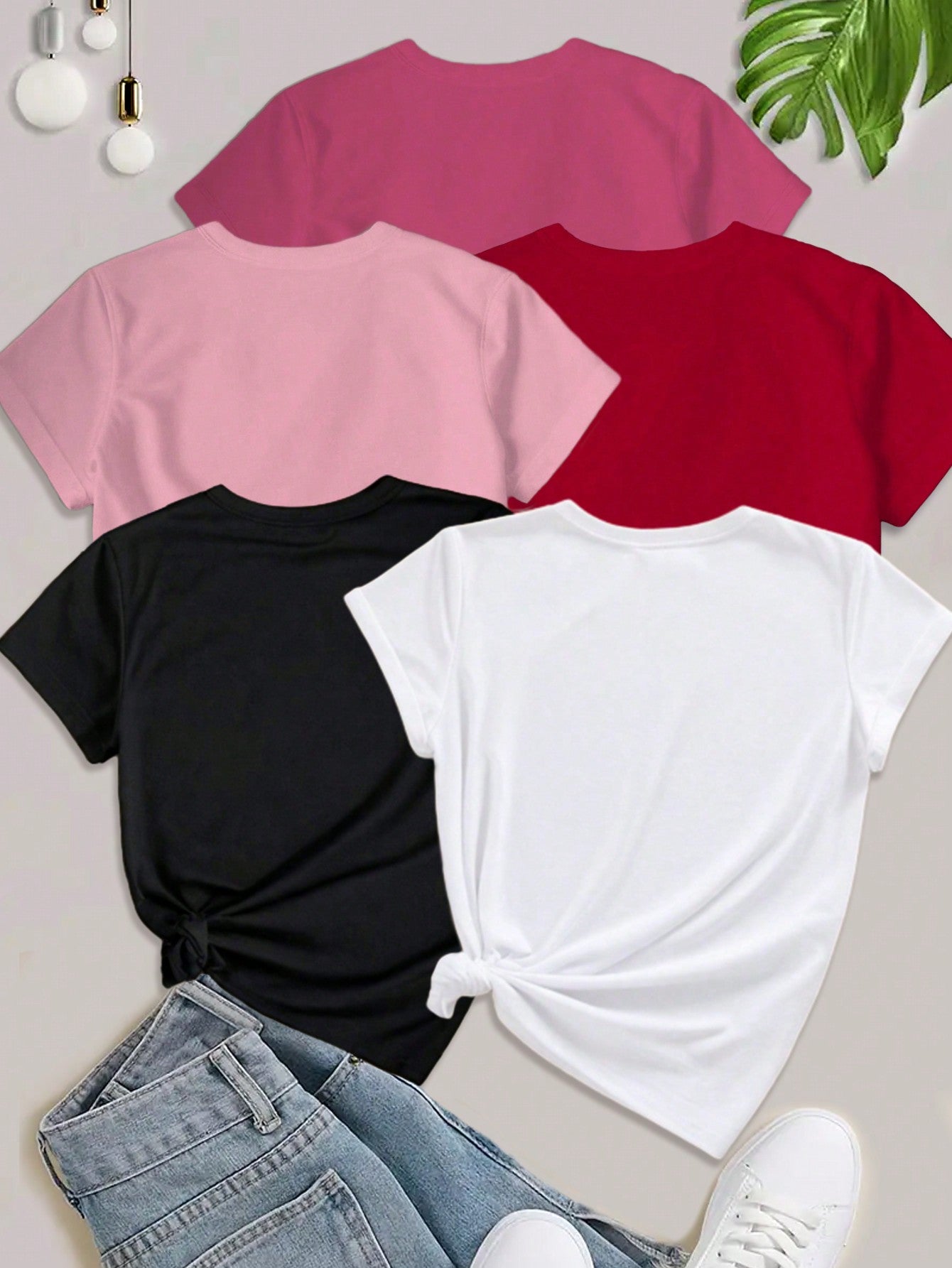 EZwear 5PCS Women's Slogan Letter Printed T-Shirt Short Sleeved Casual Top Graphic Tees Women Tops