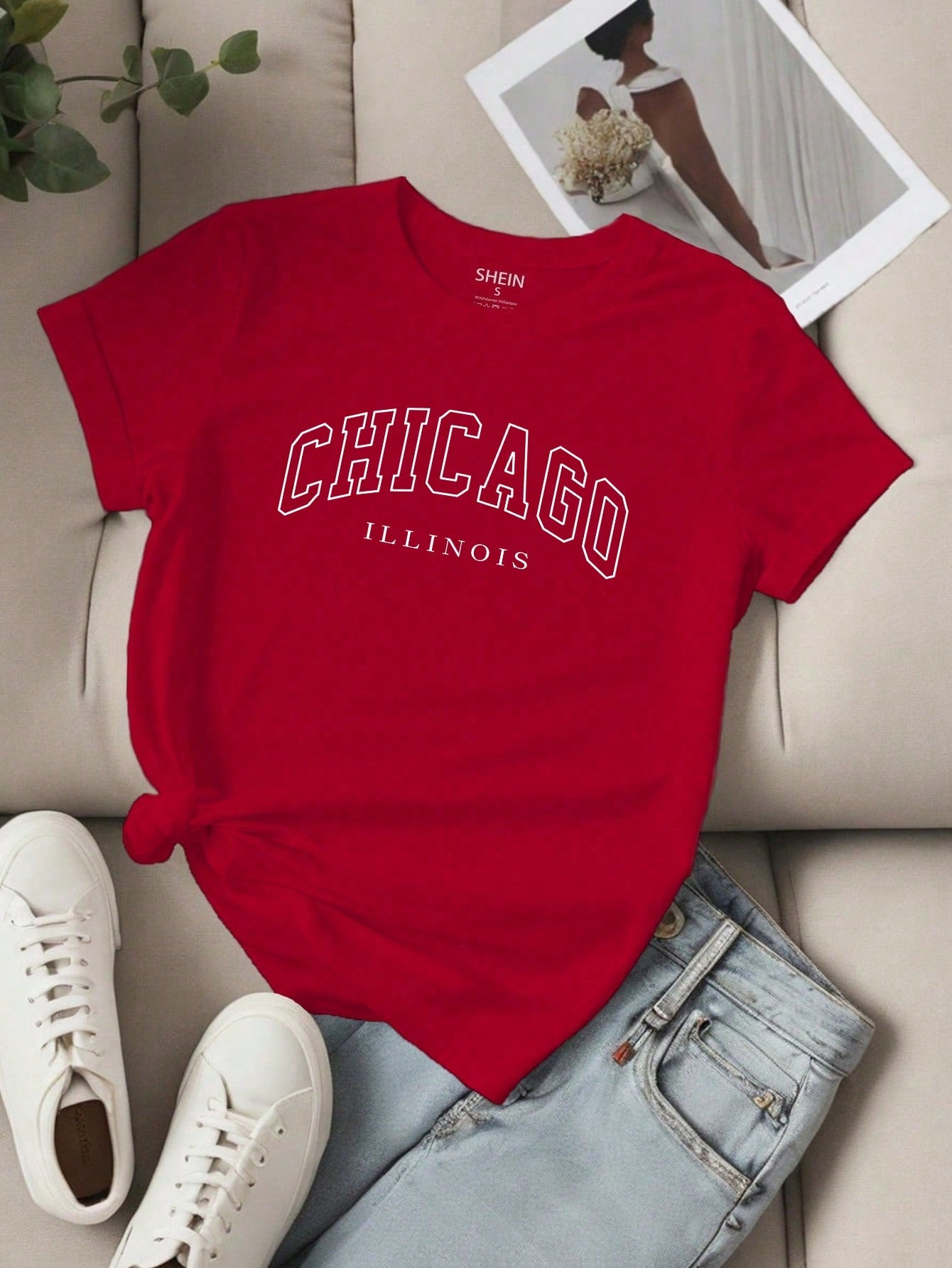 EZwear 5PCS Women's Slogan Letter Printed T-Shirt Short Sleeved Casual Top Graphic Tees Women Tops