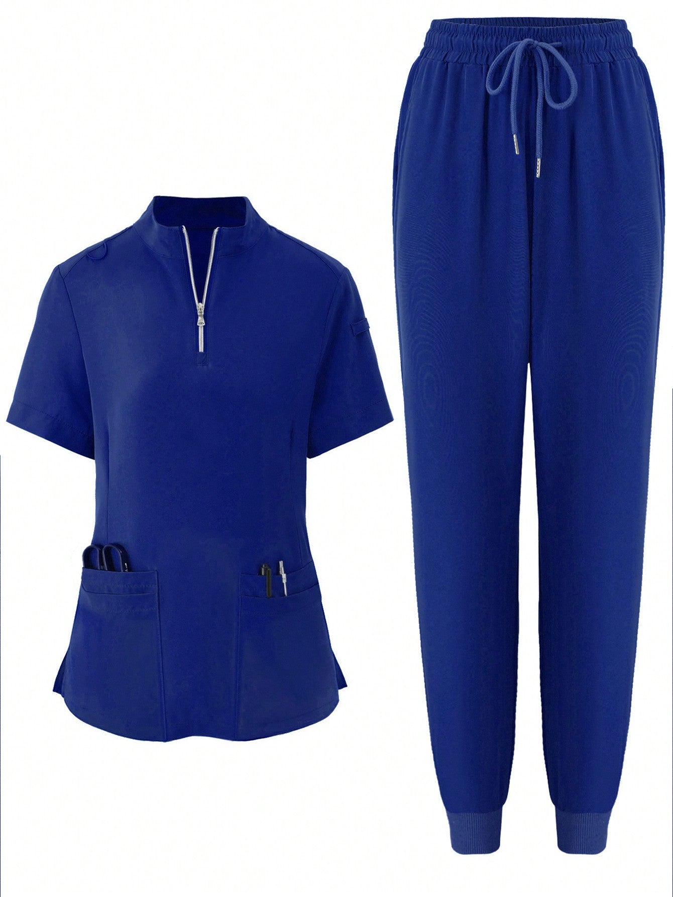 Women's Elastic Jogging Scrub  Uniform, Breathable Anti-Static Pocket Coat & Pants Set