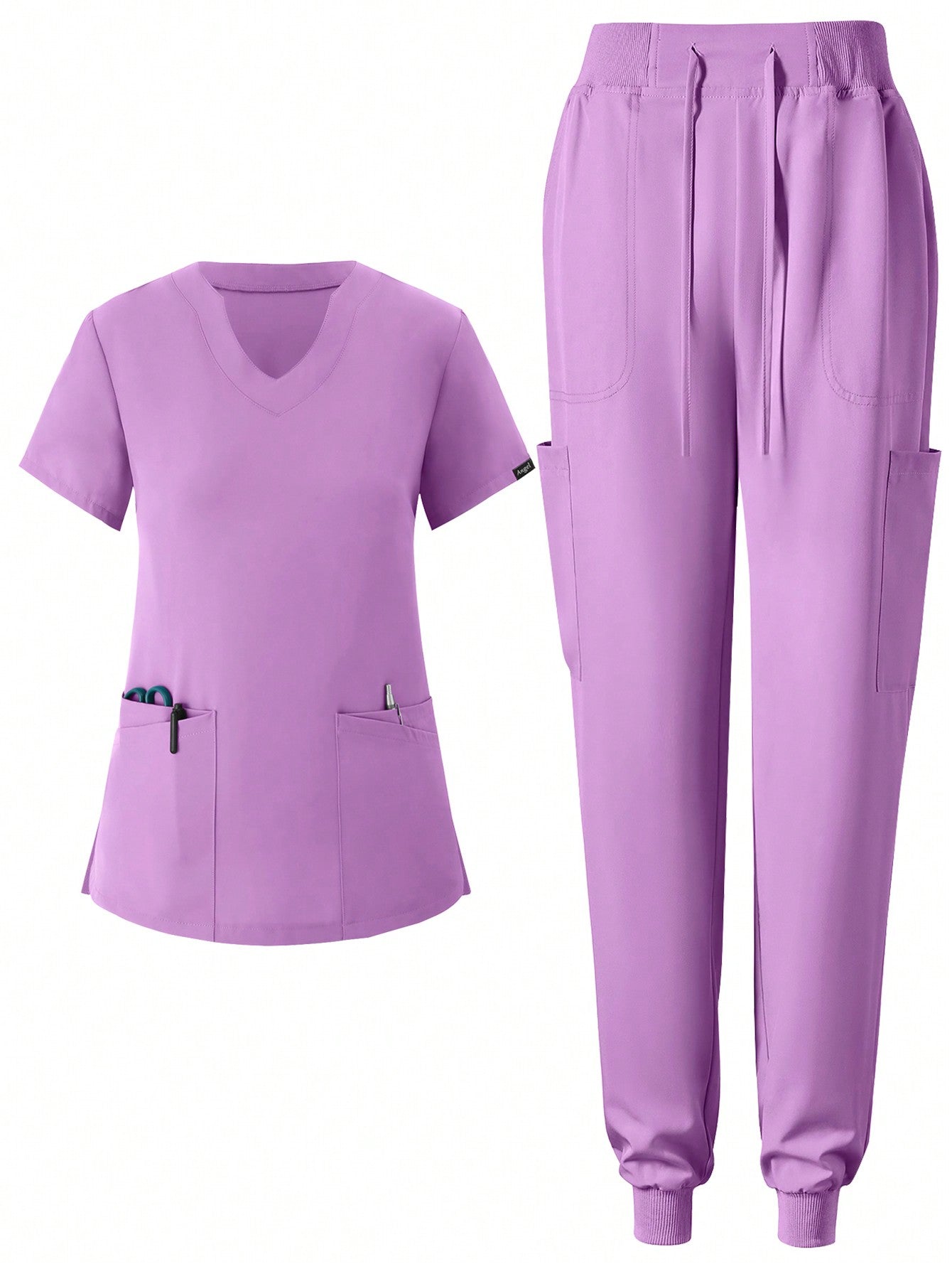 Women's Matte Elastic Jogging Nurse Uniforms Scrub Set, Breathable Pocketed Workwear For Hygiene And Hand Cleaning