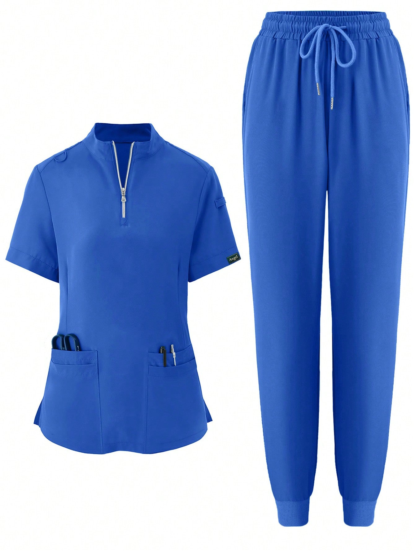 Women's Elastic Jogging Scrub  Uniform, Breathable Anti-Static Pocket Coat & Pants Set