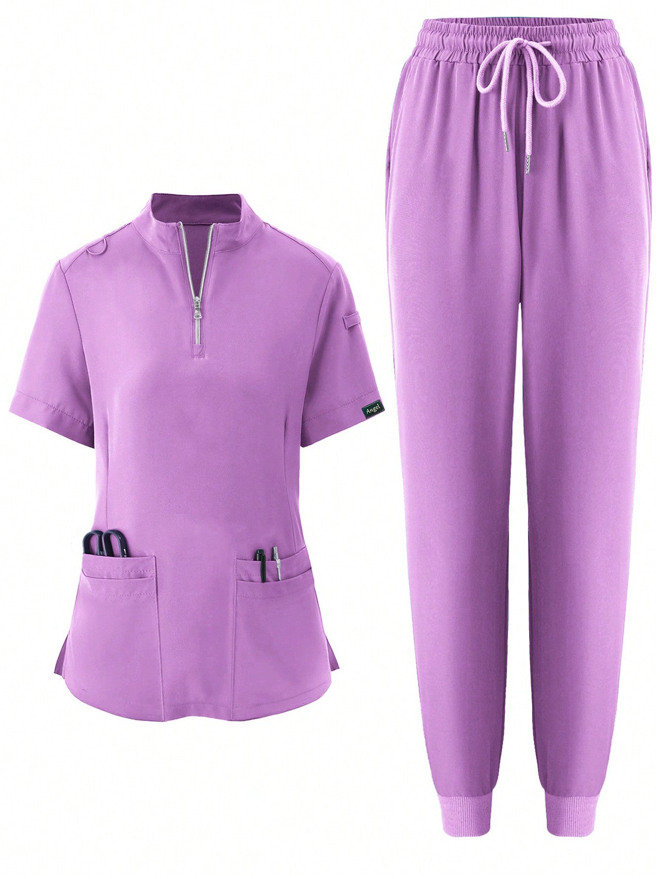 Women's Elastic Jogging Scrub  Uniform, Breathable Anti-Static Pocket Coat & Pants Set