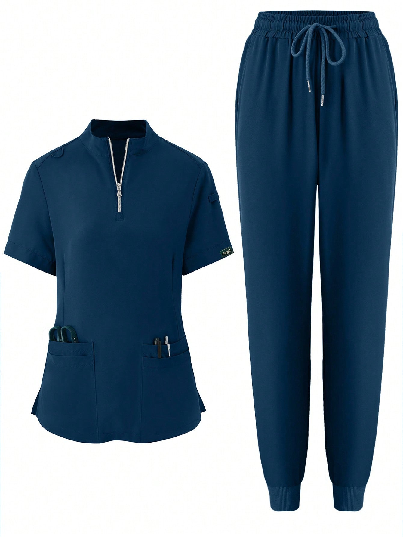 Women's Elastic Jogging Scrub  Uniform, Breathable Anti-Static Pocket Coat & Pants Set