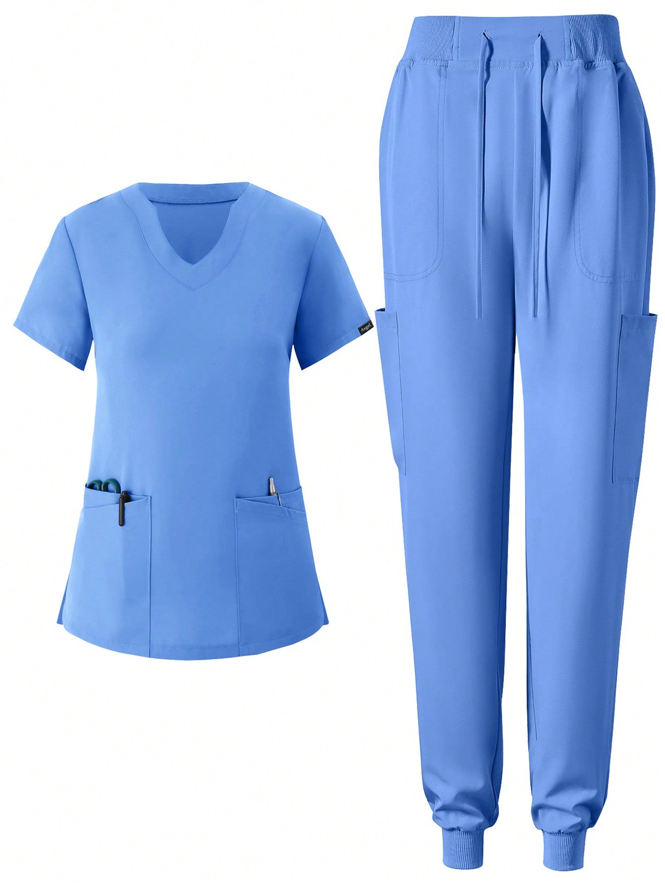 Women's Matte Elastic Jogging Nurse Uniforms Scrub Set, Breathable Pocketed Workwear For Hygiene And Hand Cleaning
