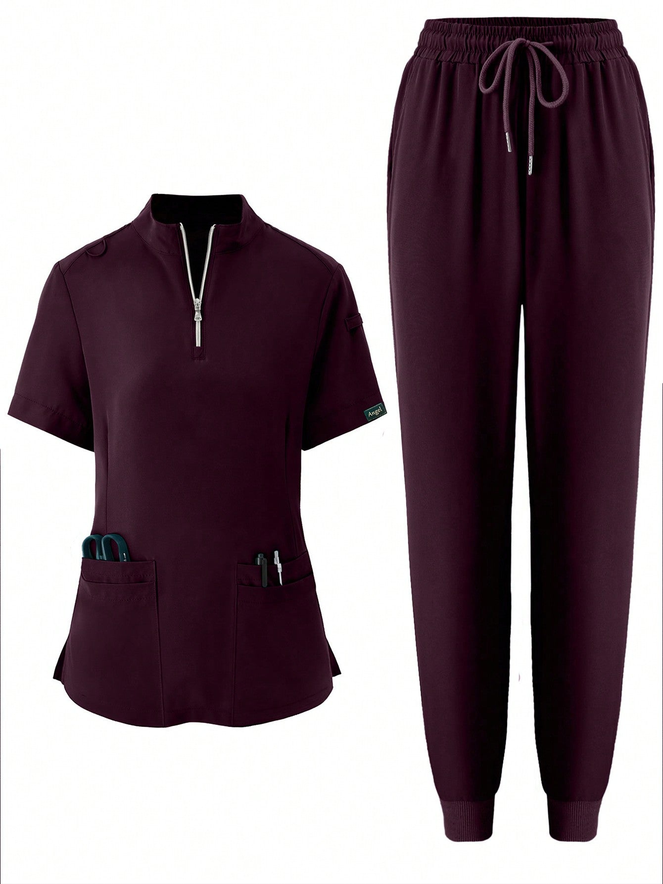 Women's Elastic Jogging Scrub  Uniform, Breathable Anti-Static Pocket Coat & Pants Set