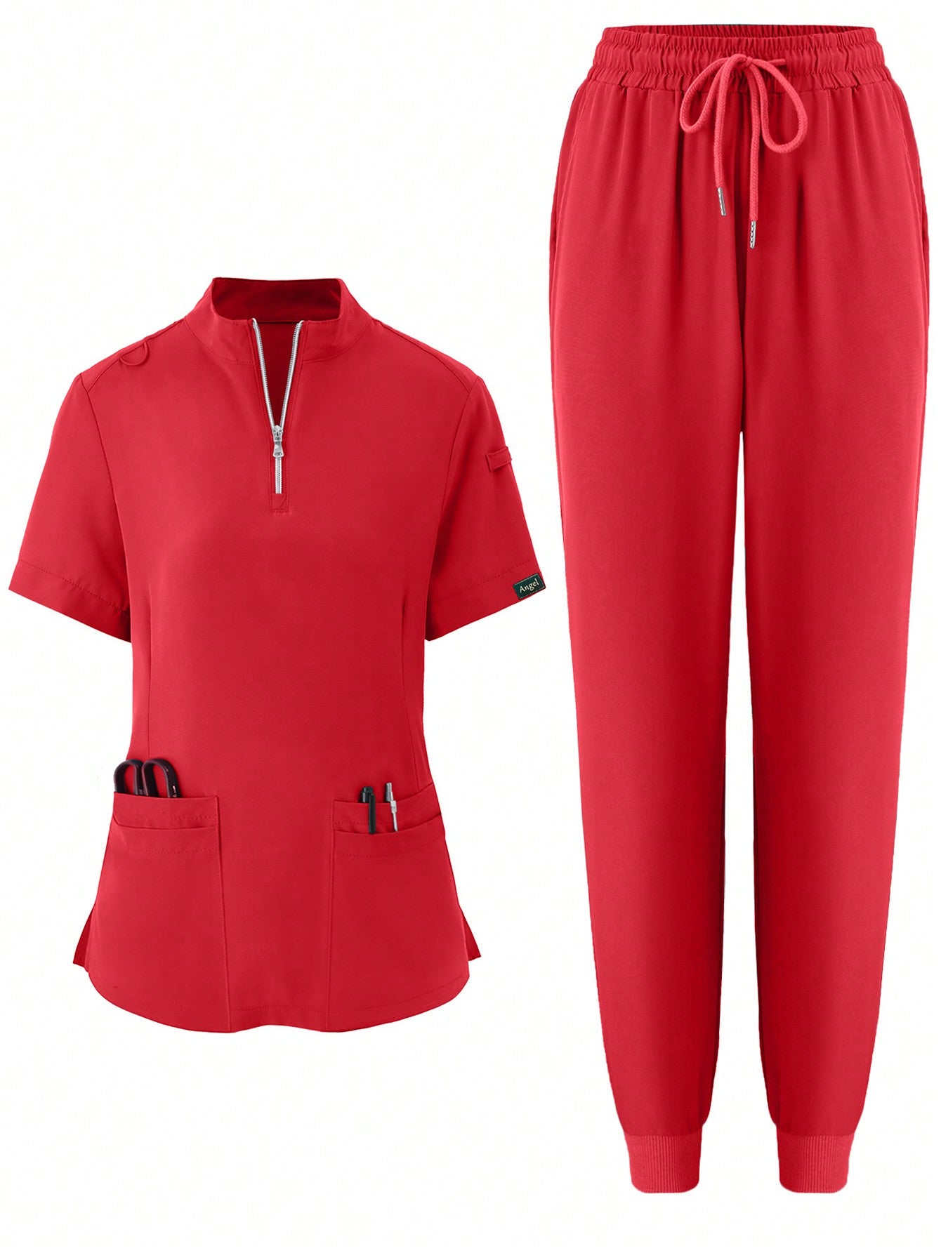 Women's Elastic Jogging Scrub  Uniform, Breathable Anti-Static Pocket Coat & Pants Set
