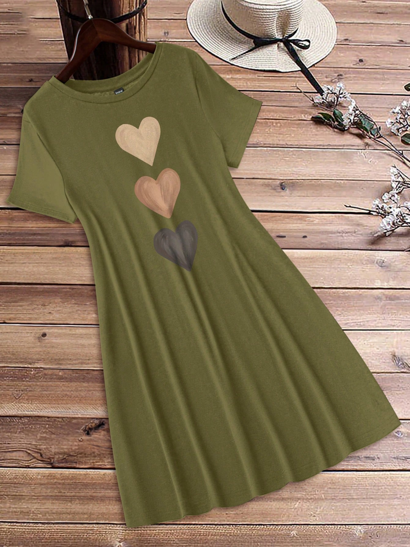 EMERY ROSE Women's Casual Love Print Round Neck Short Sleeve Bodycon Mini Dress, Summer