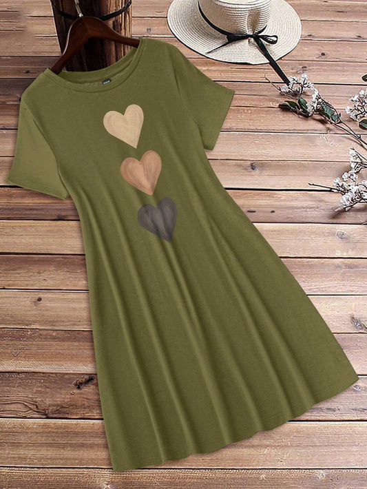 EMERY ROSE Women's Casual Love Print Round Neck Short Sleeve Bodycon Mini Dress, Summer