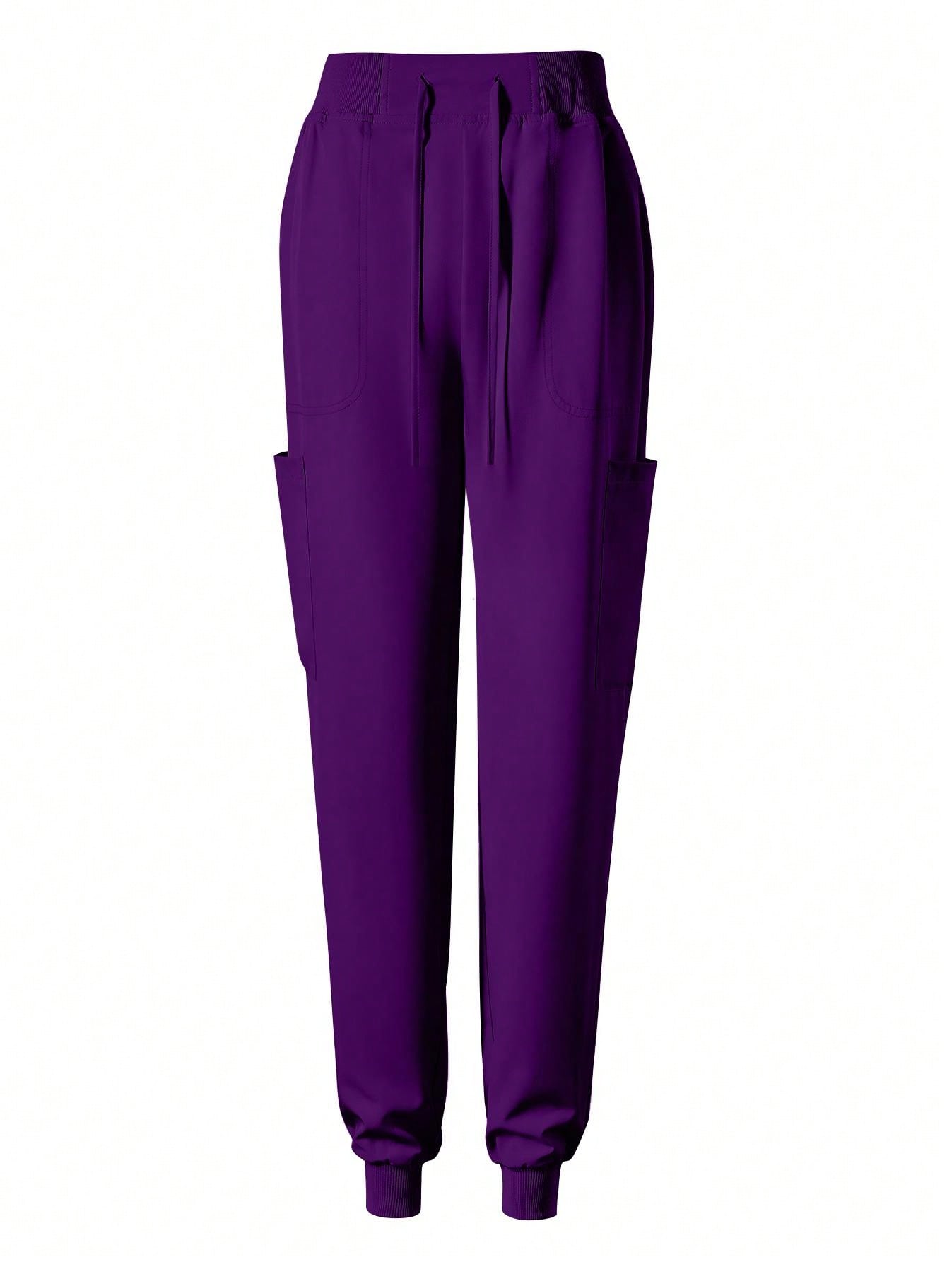 Women's Matte Elastic Jogging Nurse Uniforms Scrub Set, Breathable Pocketed Workwear For Hygiene And Hand Cleaning