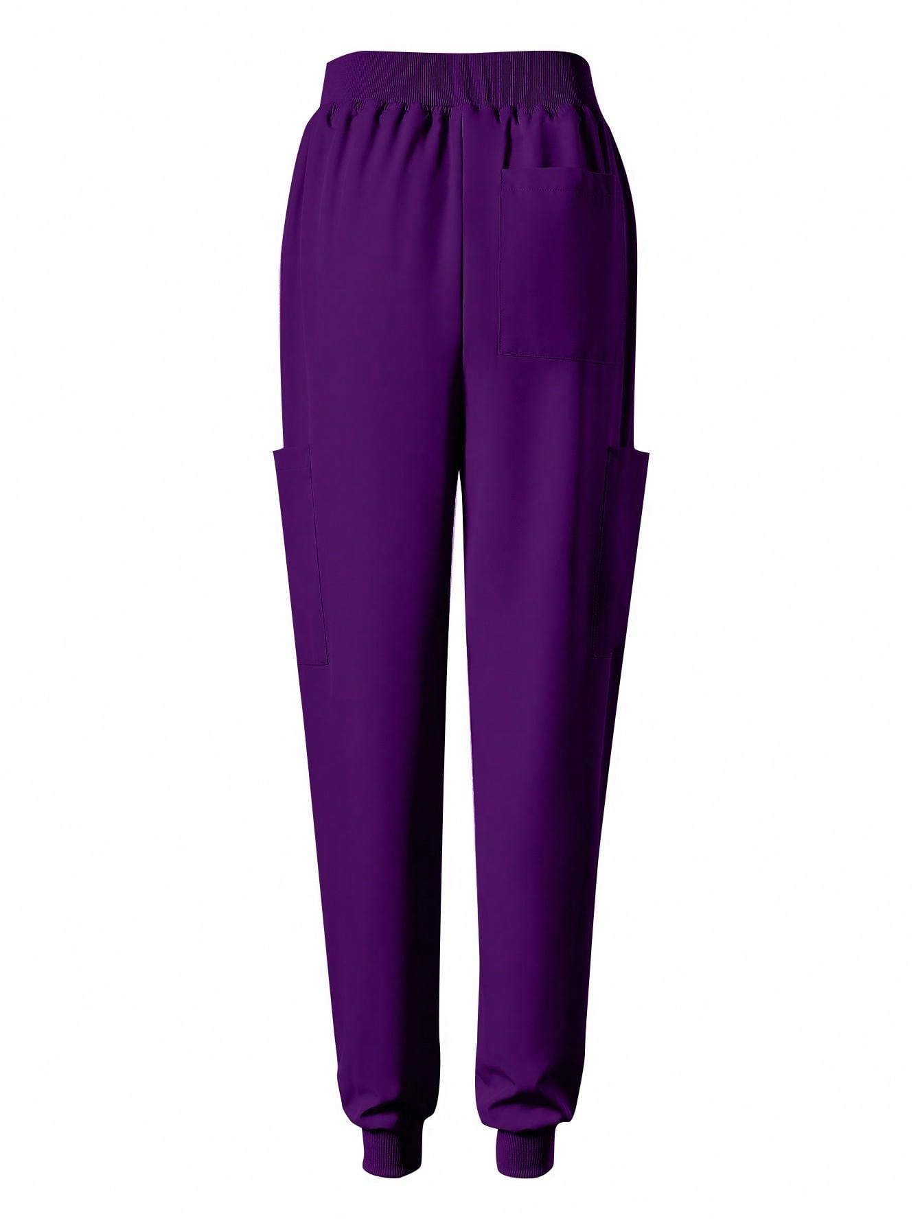 Women's Matte Elastic Jogging Nurse Uniforms Scrub Set, Breathable Pocketed Workwear For Hygiene And Hand Cleaning