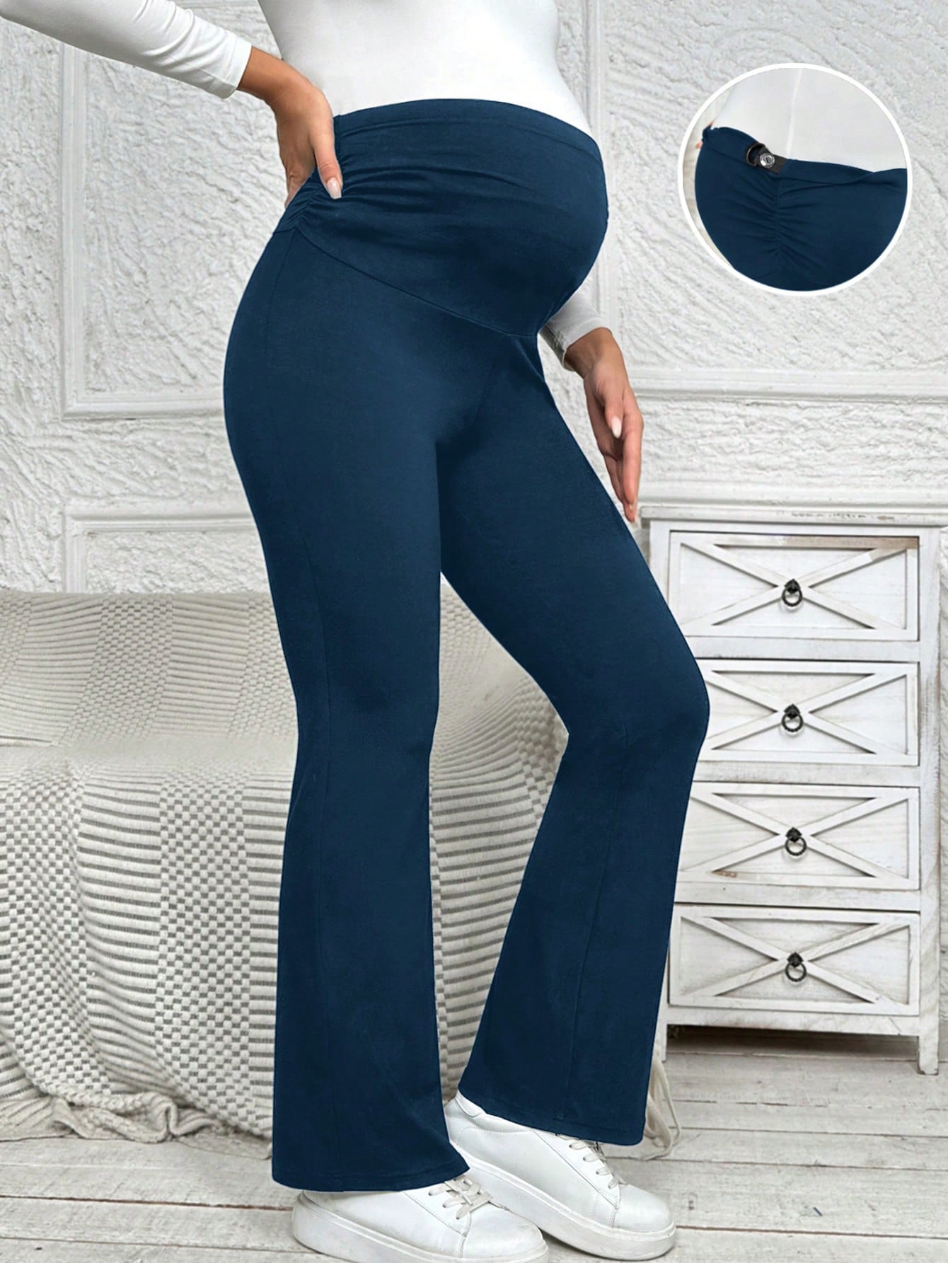Maternity Solid Color Adjustable Waist Flare Pants