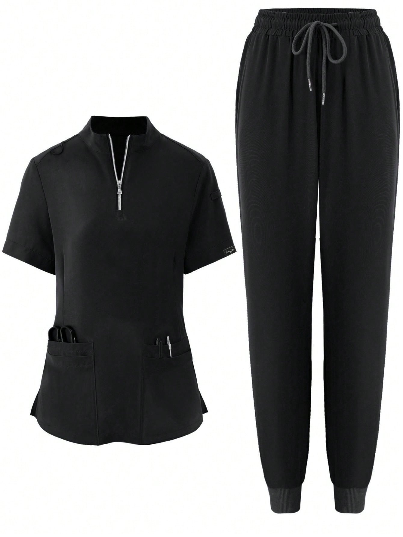 Women's Elastic Jogging Scrub  Uniform, Breathable Anti-Static Pocket Coat & Pants Set