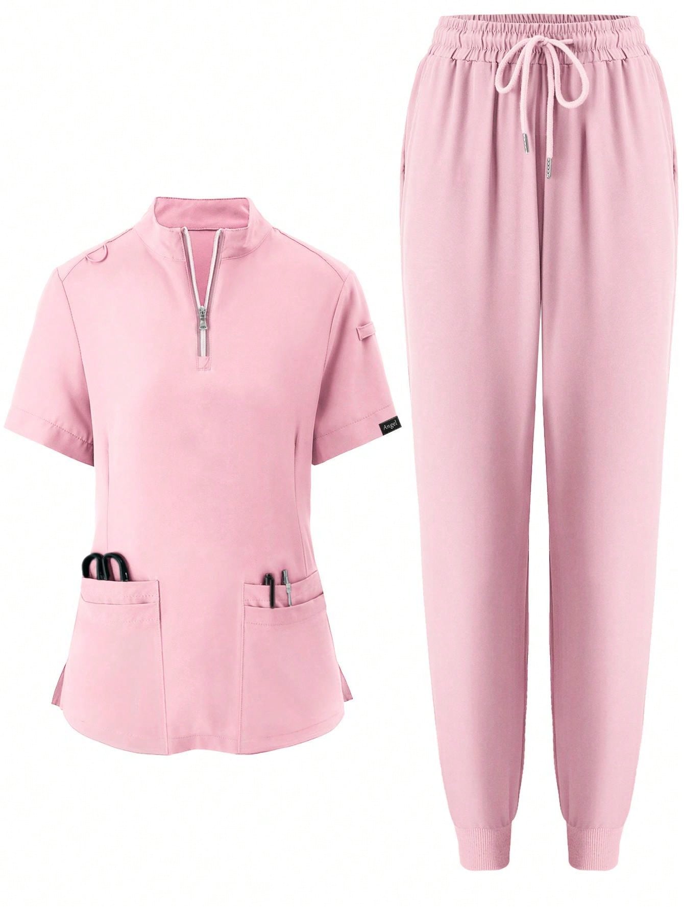Women's Elastic Jogging Scrub  Uniform, Breathable Anti-Static Pocket Coat & Pants Set