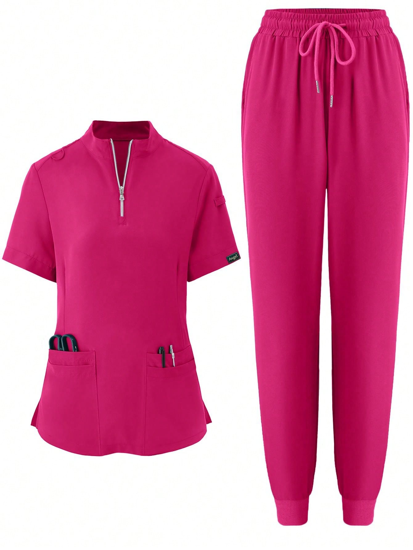 Women's Elastic Jogging Scrub  Uniform, Breathable Anti-Static Pocket Coat & Pants Set
