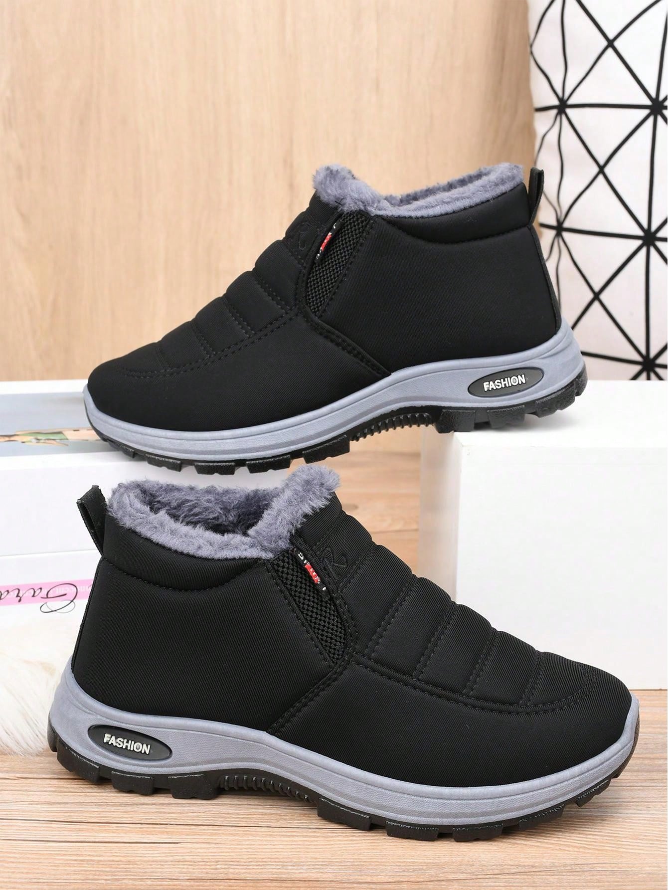 Women's Thickened Winter Shoes, Black Dress,Casual Soft Bottom Boots, Winter Corset