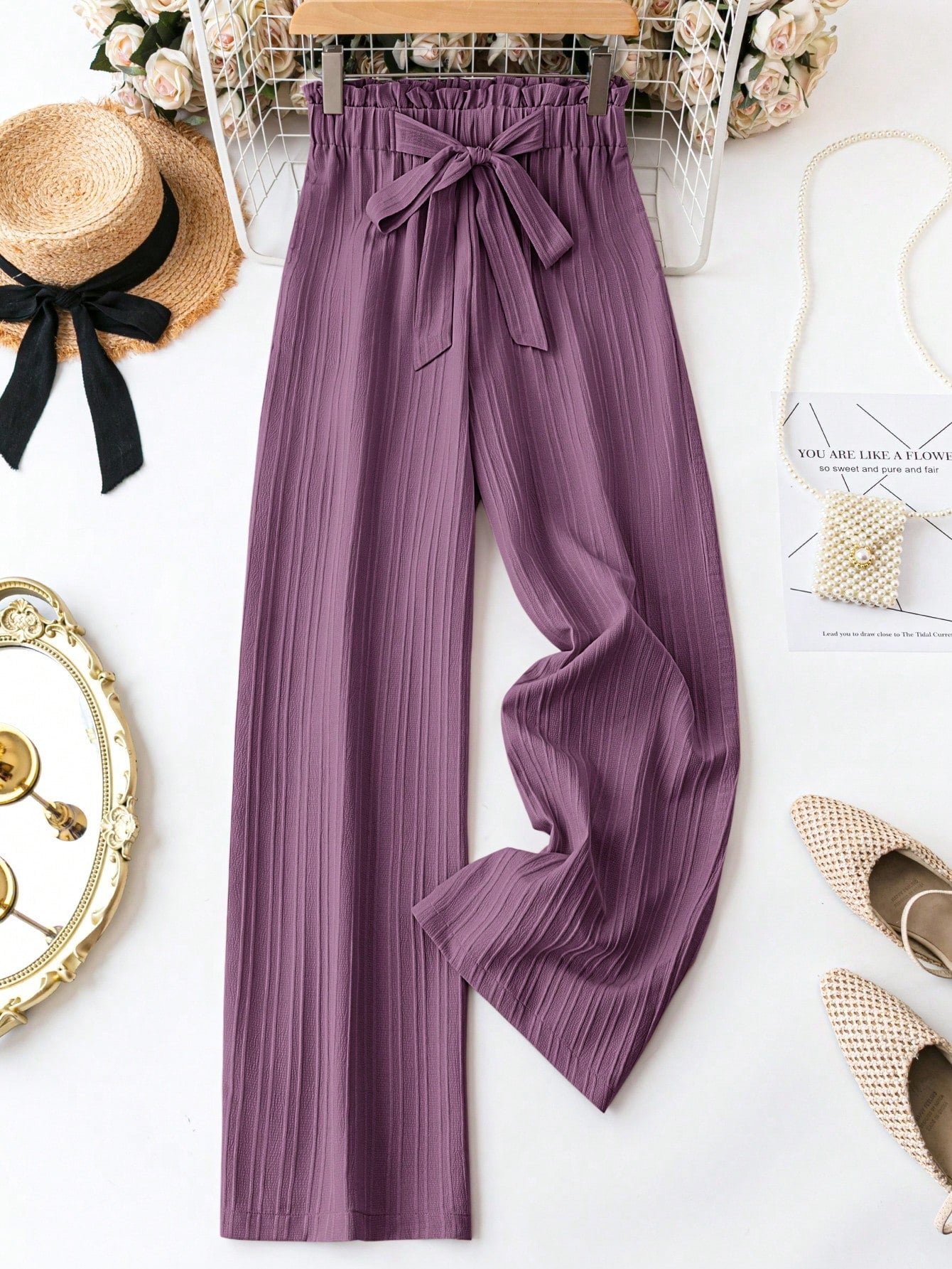 LUNE Women's Casual Front Tie Leopard Print Pants, Simple Design For Everyday Wear