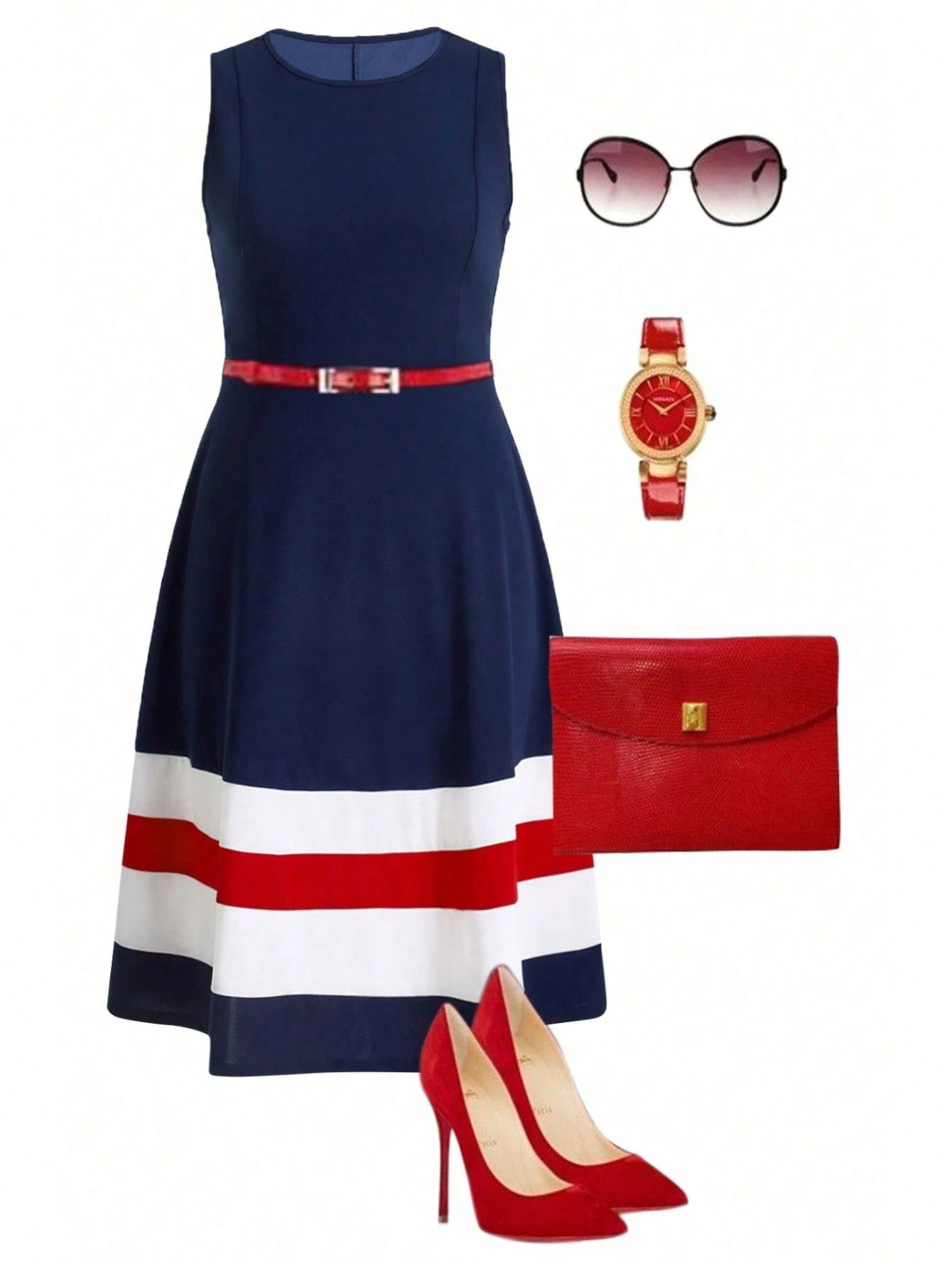 Clasi Elegant Navy-Style Color Block Women's Dress