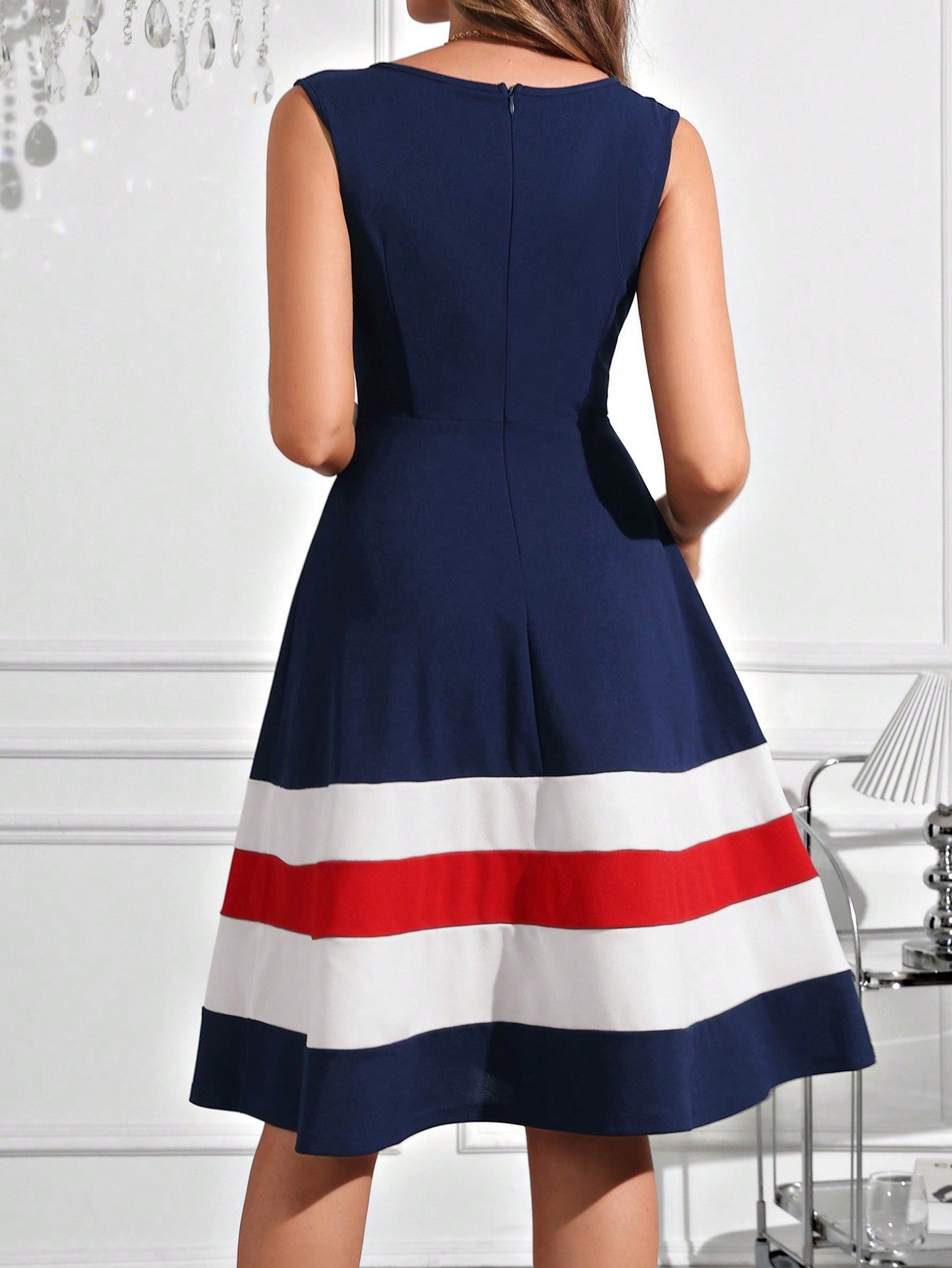Clasi Elegant Navy-Style Color Block Women's Dress