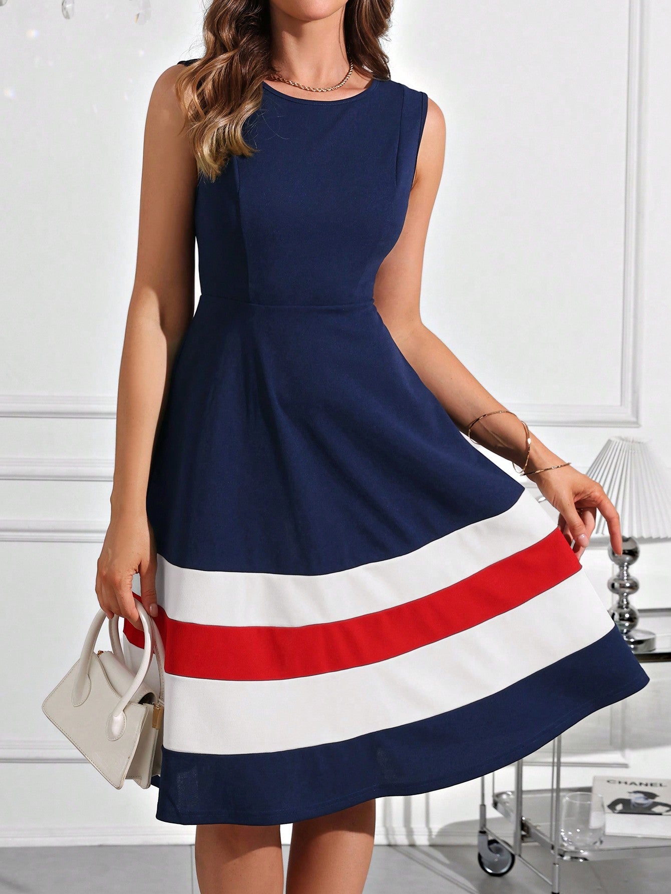 Clasi Elegant Navy-Style Color Block Women's Dress