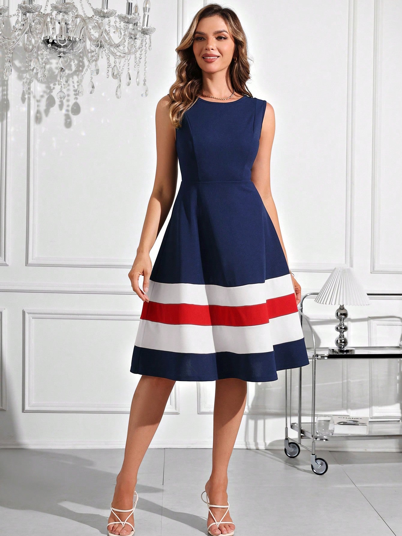 Clasi Elegant Navy-Style Color Block Women's Dress