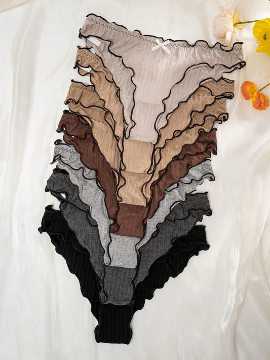 Underwear&Sleepwear Basics 7pcs Women's Colorblock Trimmed Bow Decorated Panties