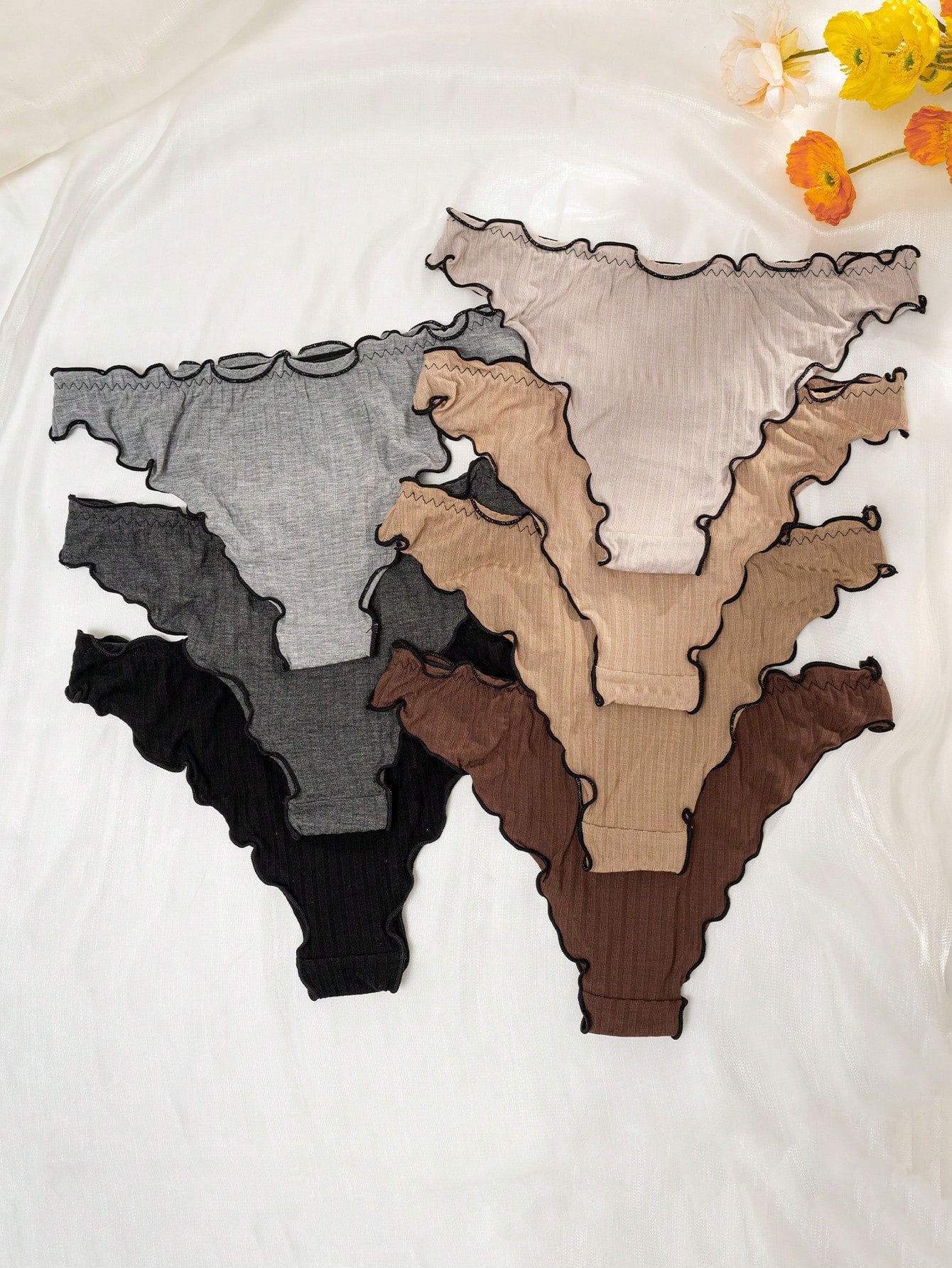 Underwear&Sleepwear Basics 7pcs Women's Colorblock Trimmed Bow Decorated Panties