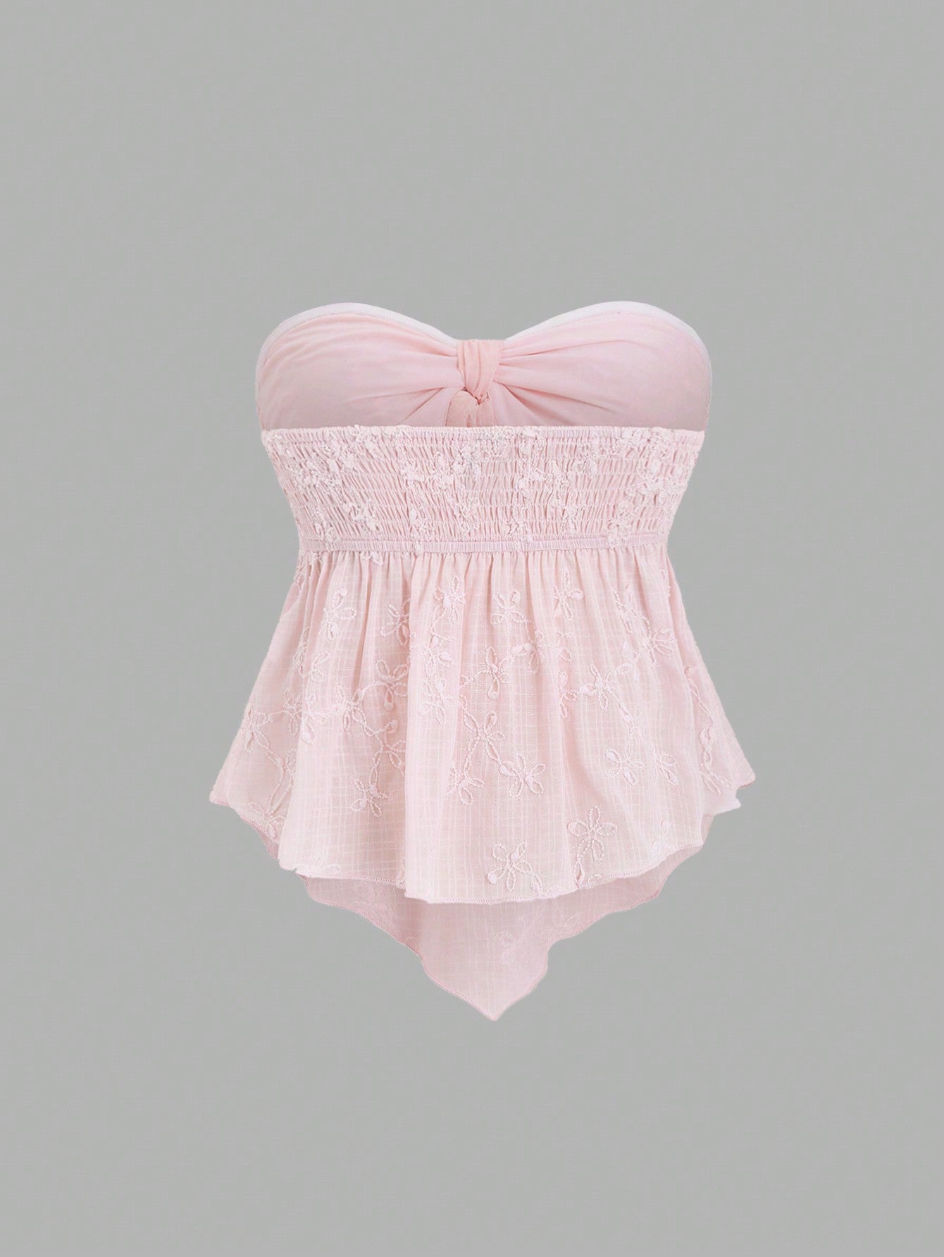 Sweetra Textured Fabric Knot Front Strapless Top Y2K Outfit 