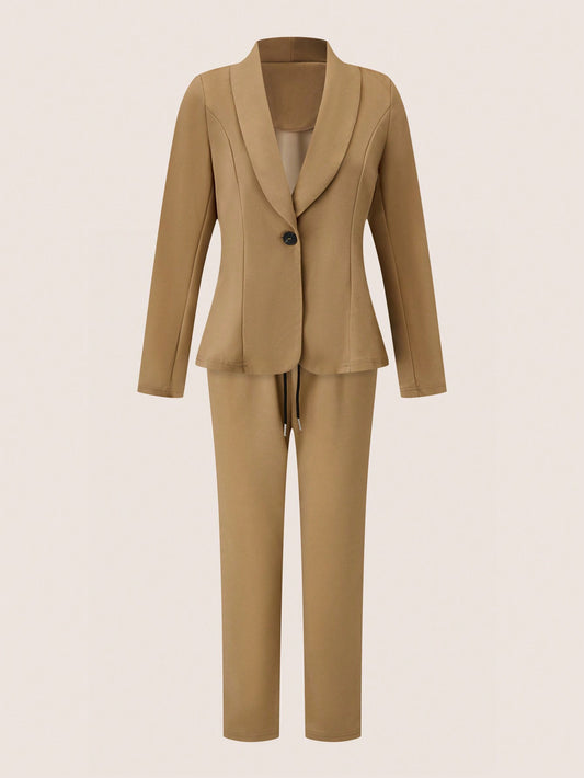 Clasi Shawl Collar Single Button Suit Jacket And Trousers Set