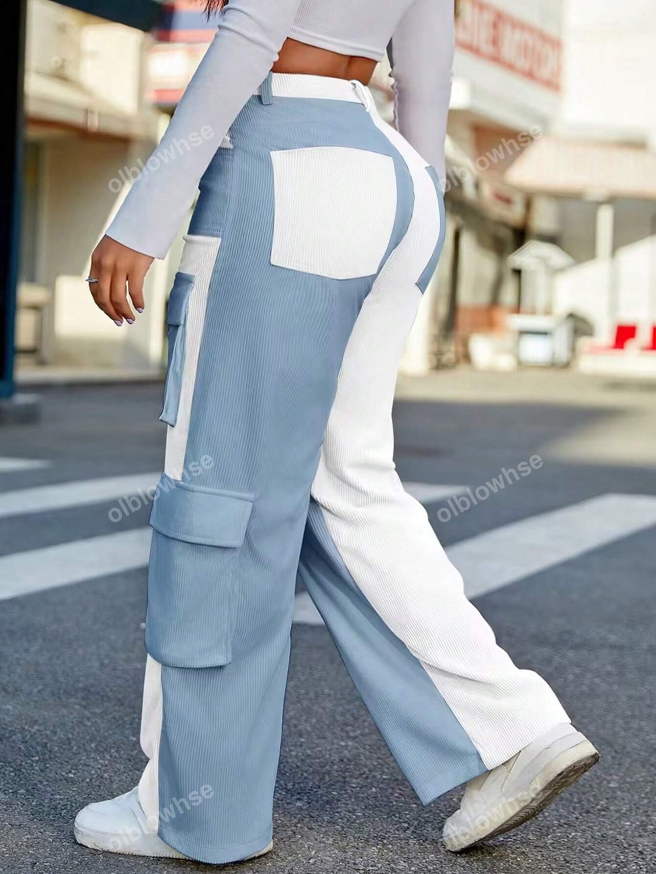 Y2K Street High Waist Colorblock Flap Pocket Cargo Corduroy Fall Pants