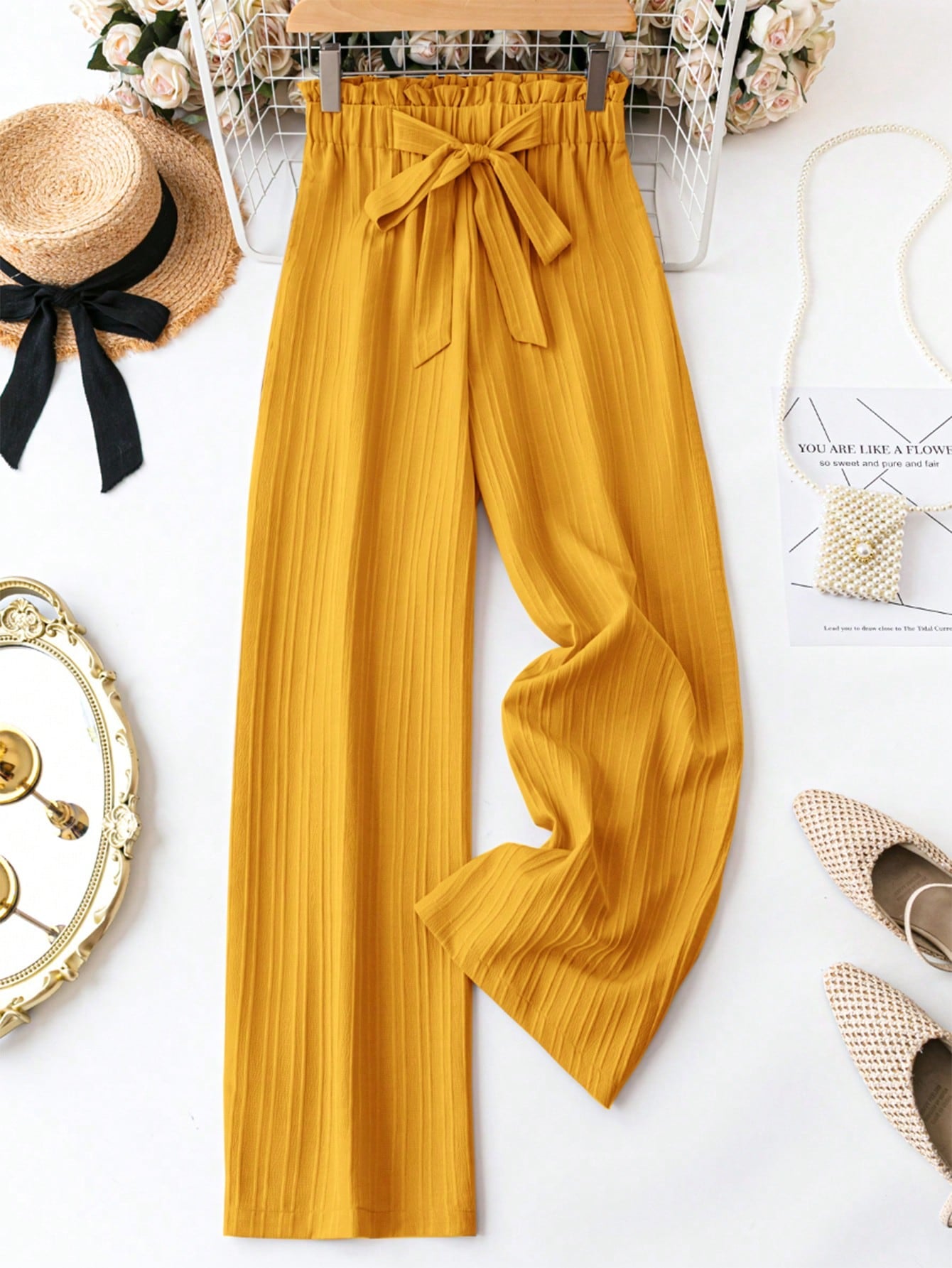 LUNE Women's Casual Front Tie Leopard Print Pants, Simple Design For Everyday Wear