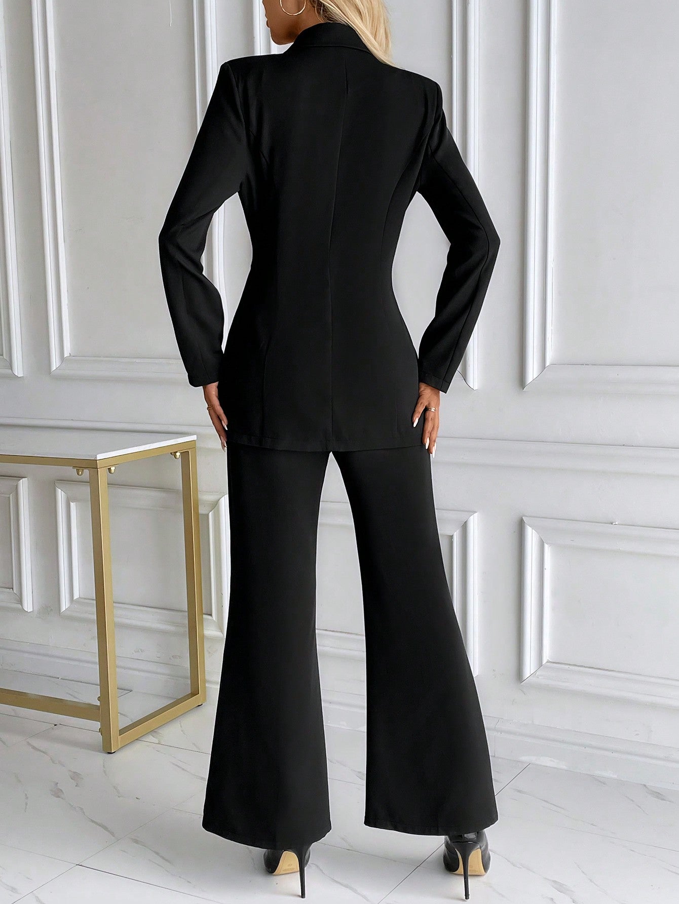 Clasi Spring/Autumn Elegant Solid Color Wrap Jacket And Flare Pants Suit Set