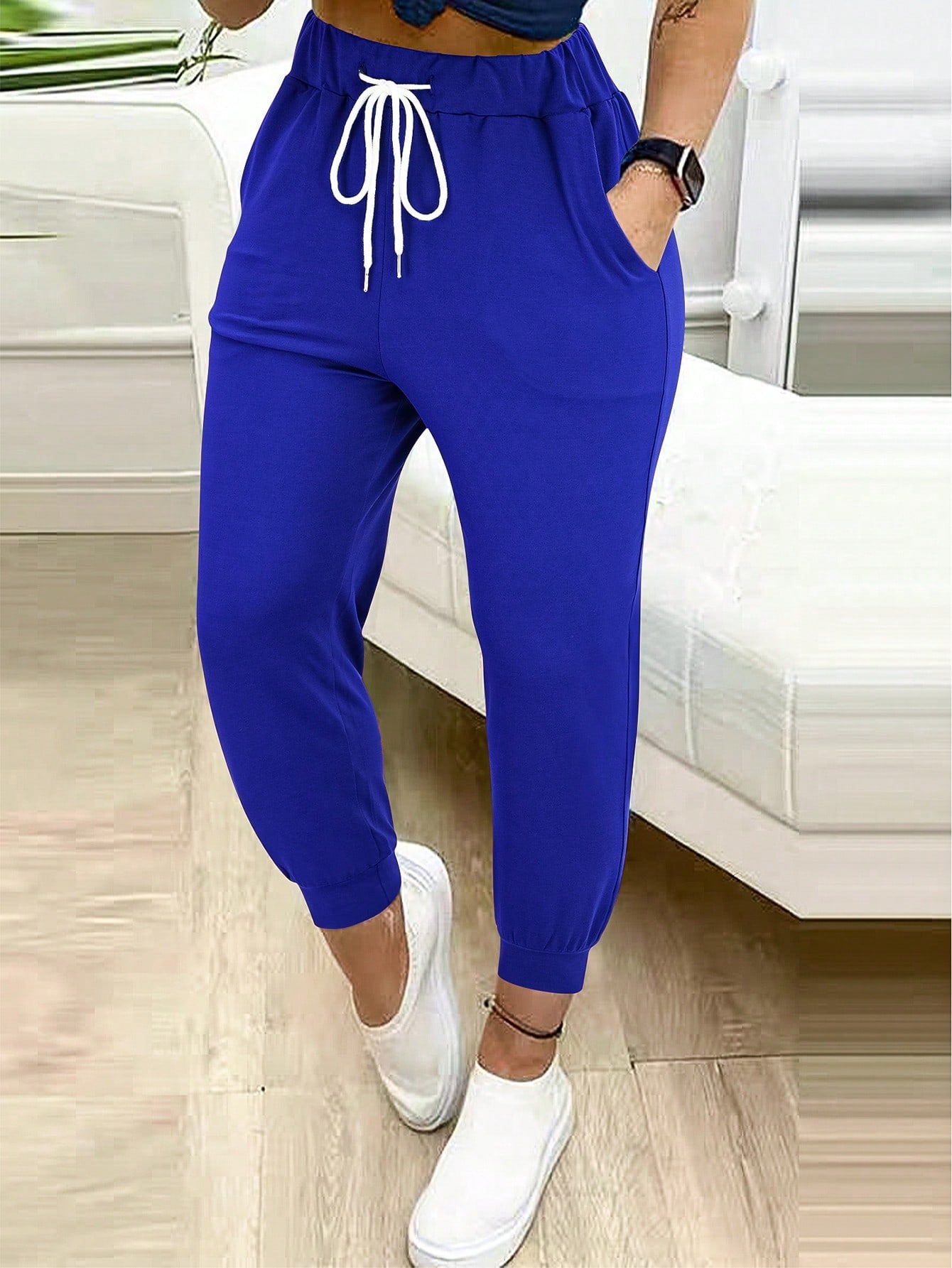 Women's Solid Color Casual Drawstring Jogger Pants