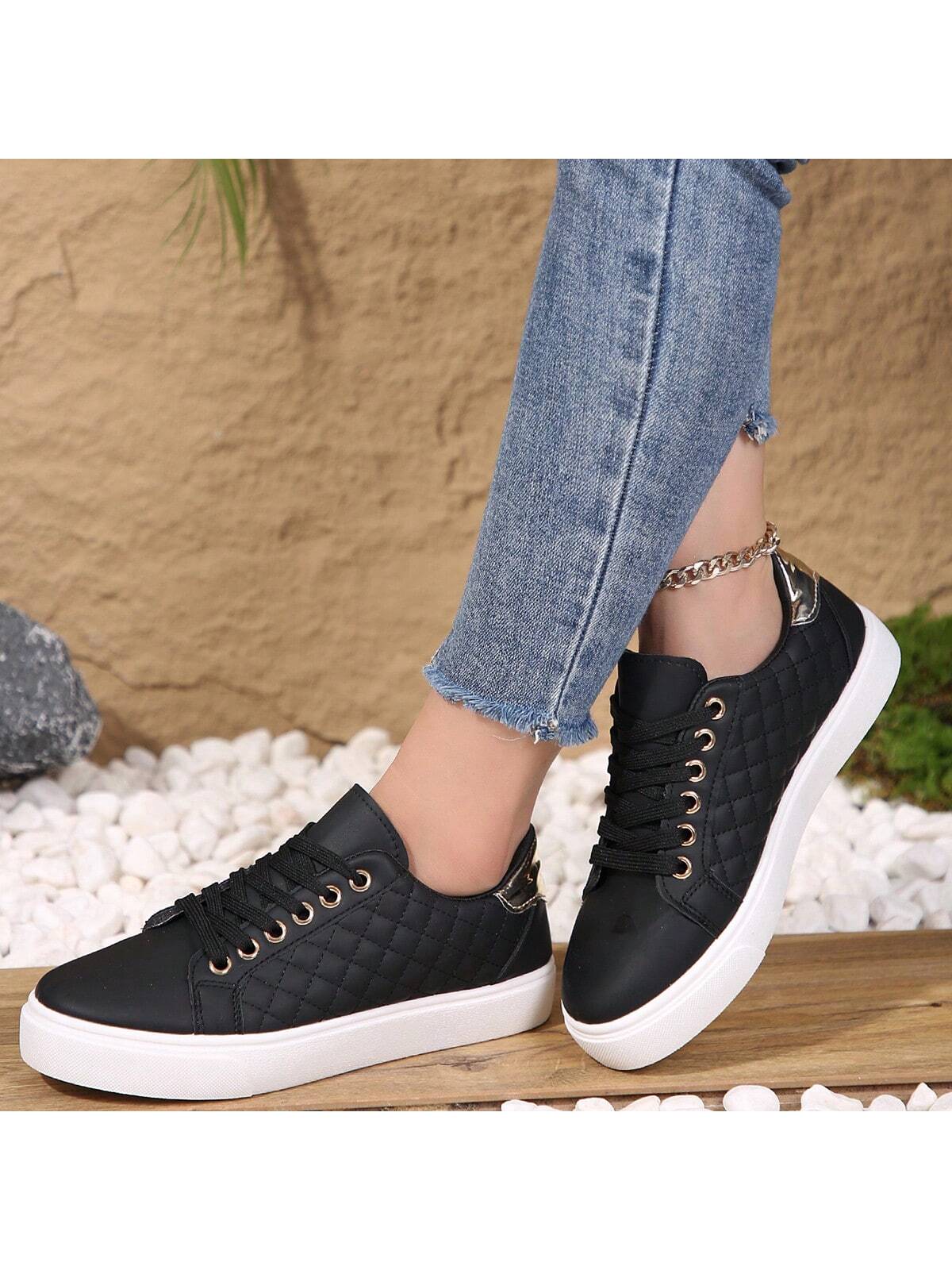 Spring/Summer/Autumn White Lace-Up Versatile Lightweight Shoes - Soft Bottom Sports Shoes - All-Match Casual Shoes - Student Shoes - Uncommon Personality - Women's Flat Shoes, Shoes For Women