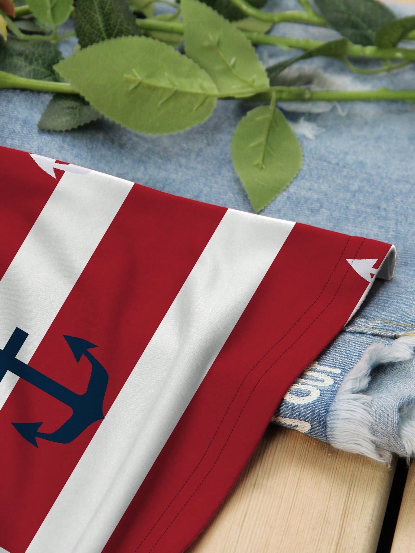 INAWLY Women's Casual Crewneck Anchor & Stripe Print Short Sleeve T-Shirt, Trendy Outfit Graphic Tees Women Tops