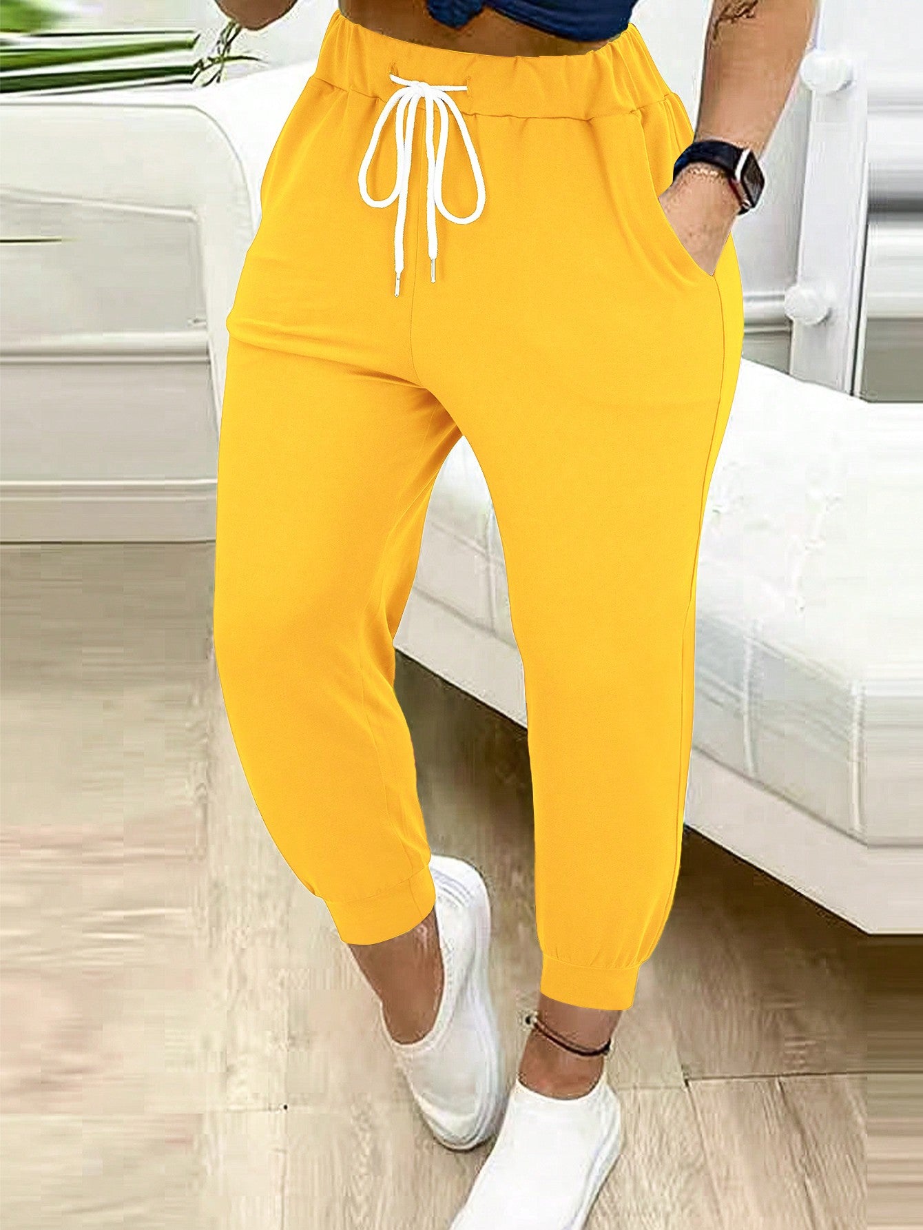 Women's Solid Color Casual Drawstring Jogger Pants