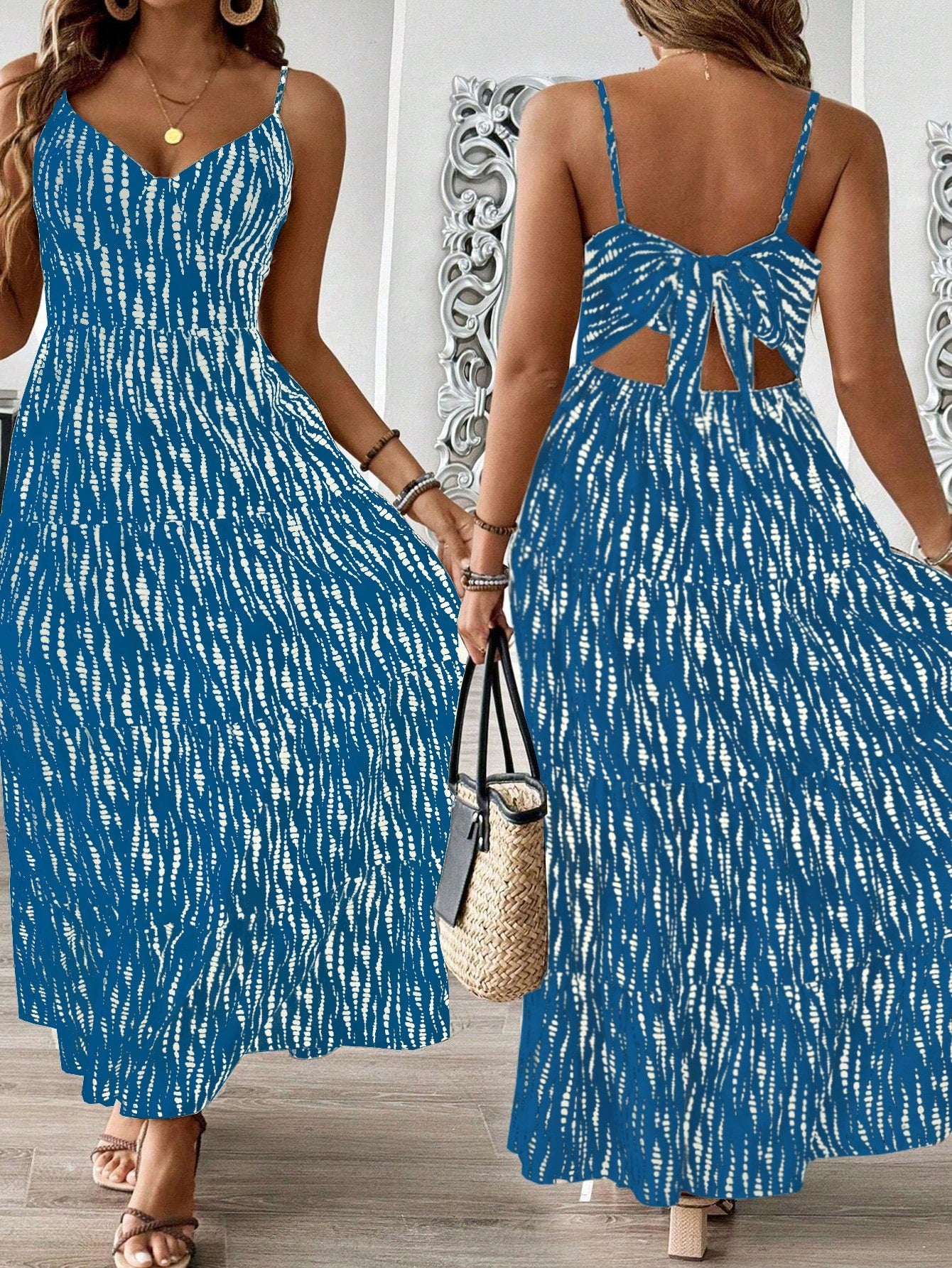 Holidaya Plus Size Women's Random Printed Cami Dress Maxi Women Outfit