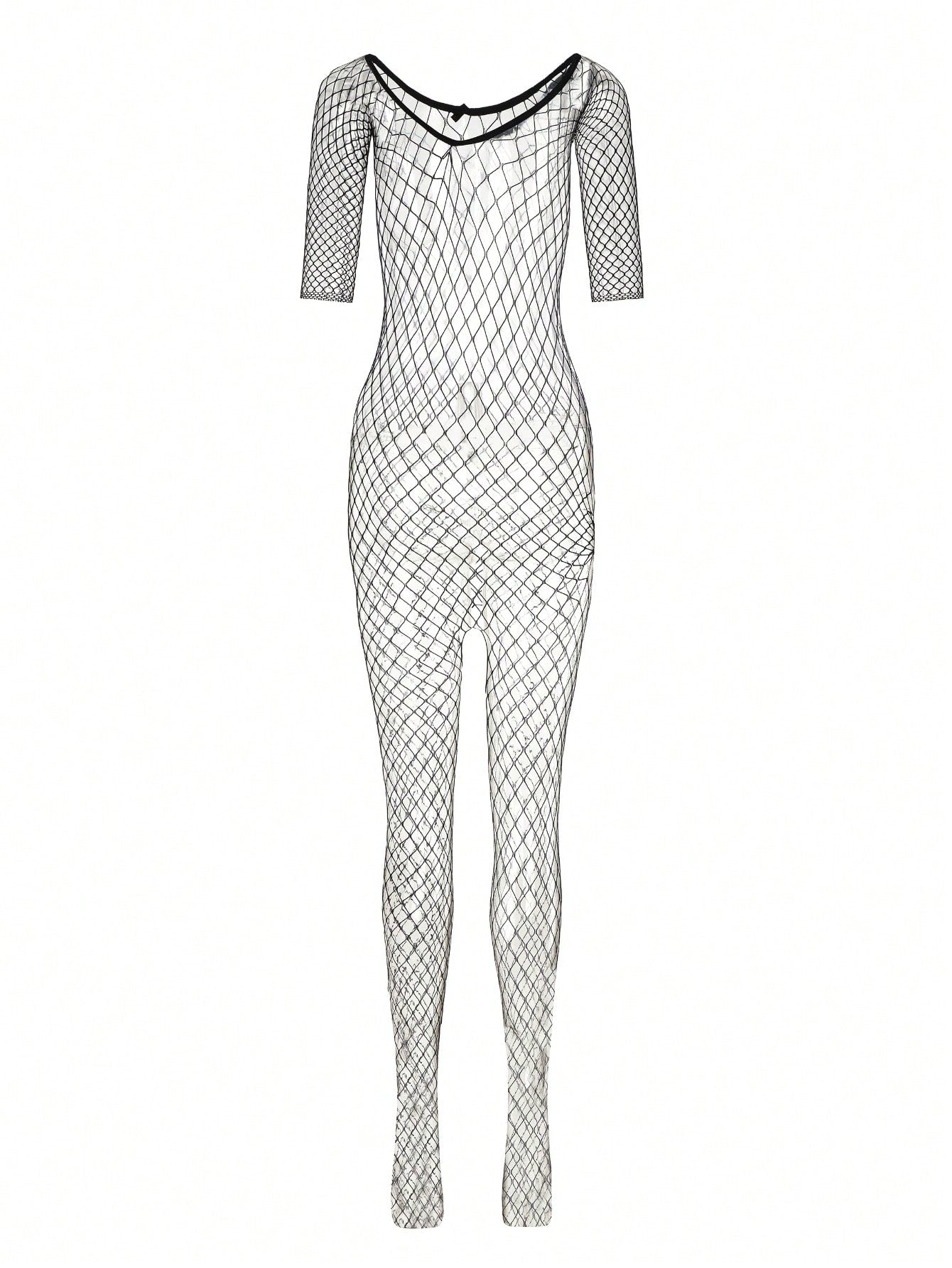1pc Women's Sexy Lingerie, Minimalist Sexy Jumpsuit, Hollow Fishnet Jumpsuit, Open Crotch Style High Elasticity Plus Size Jumpsuit, Showcases Figure, Suitable For Couple Dates, Nightclubs, Parties