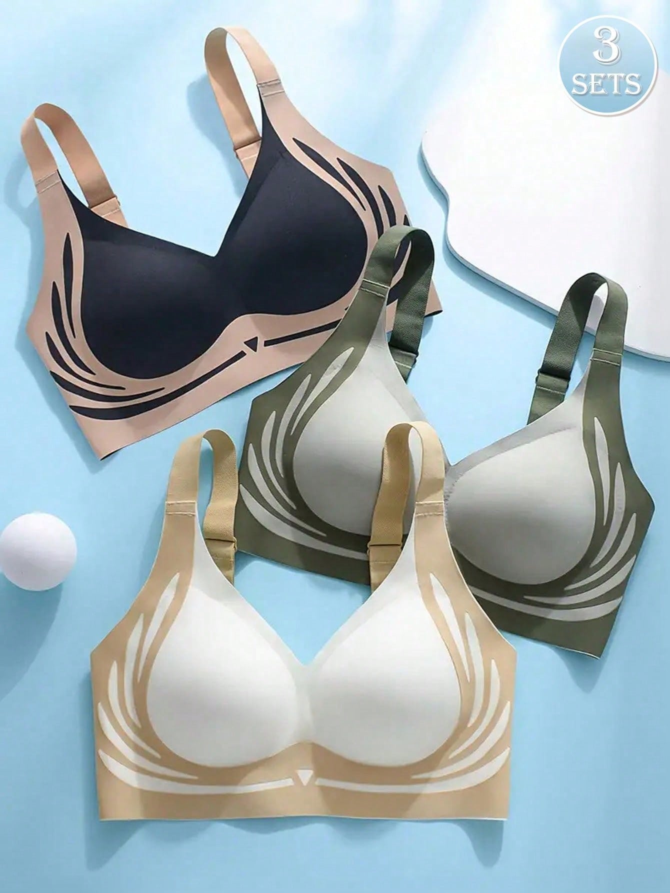 3pcs Seamless Wireless Bra For Women, Comfortable Lift & Support, No Side Bulge, Prevent Sagging, T-Back Design