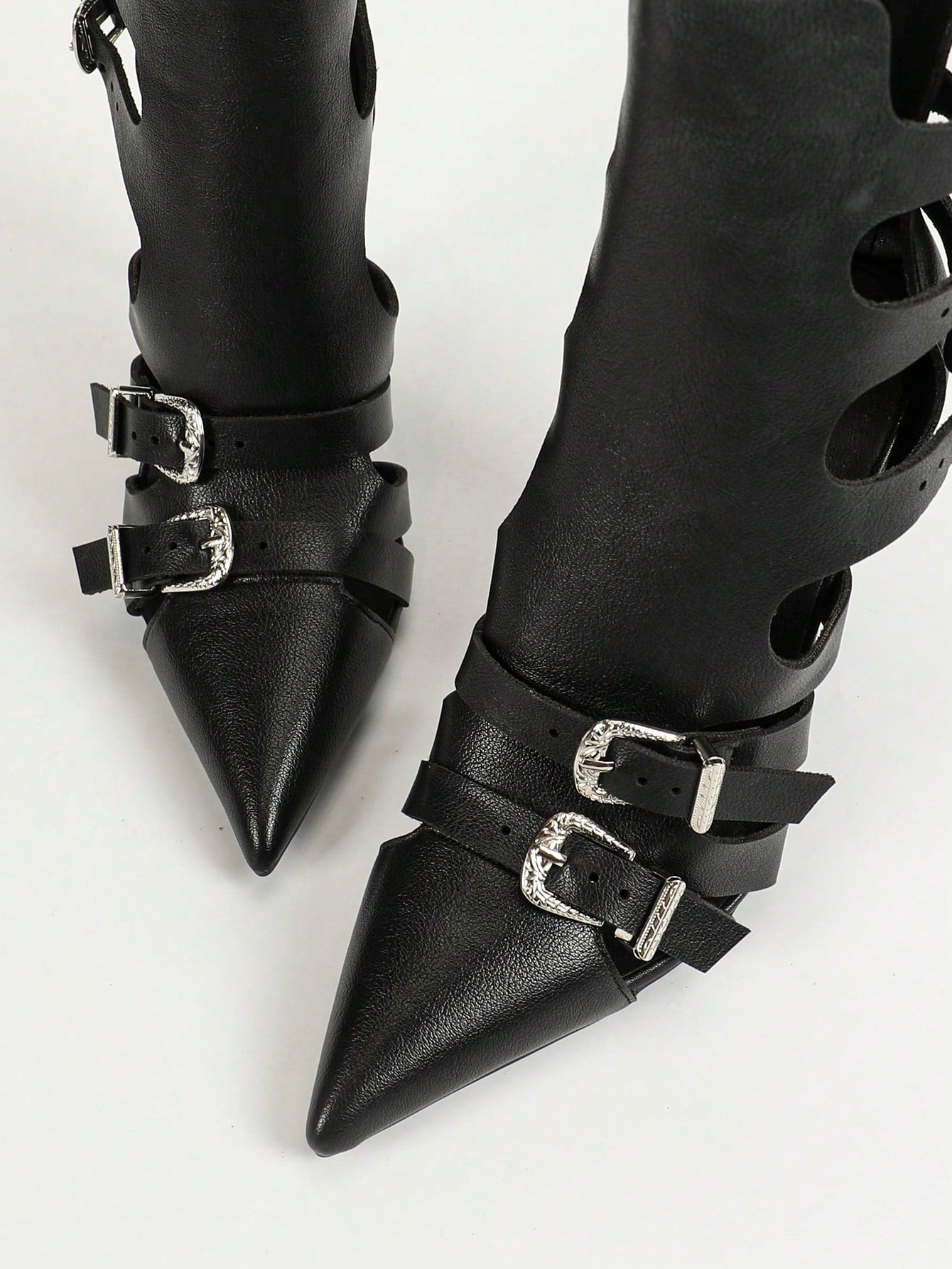 Women's Summer Pointed Toe High Heel Gladiator Boots With Hollow Metal Buckle, Elegant New Fashion Boots