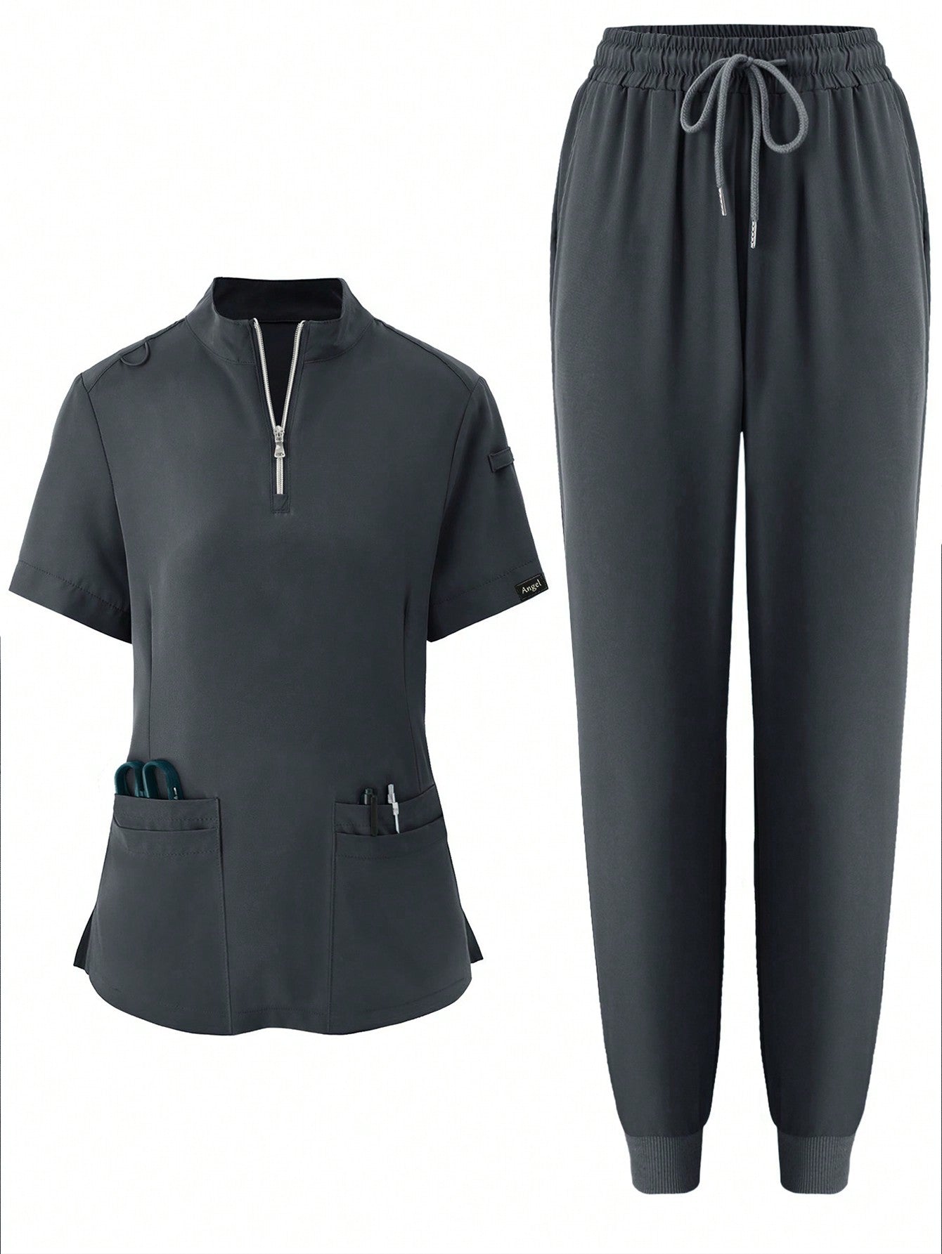 Women's Elastic Jogging Scrub  Uniform, Breathable Anti-Static Pocket Coat & Pants Set