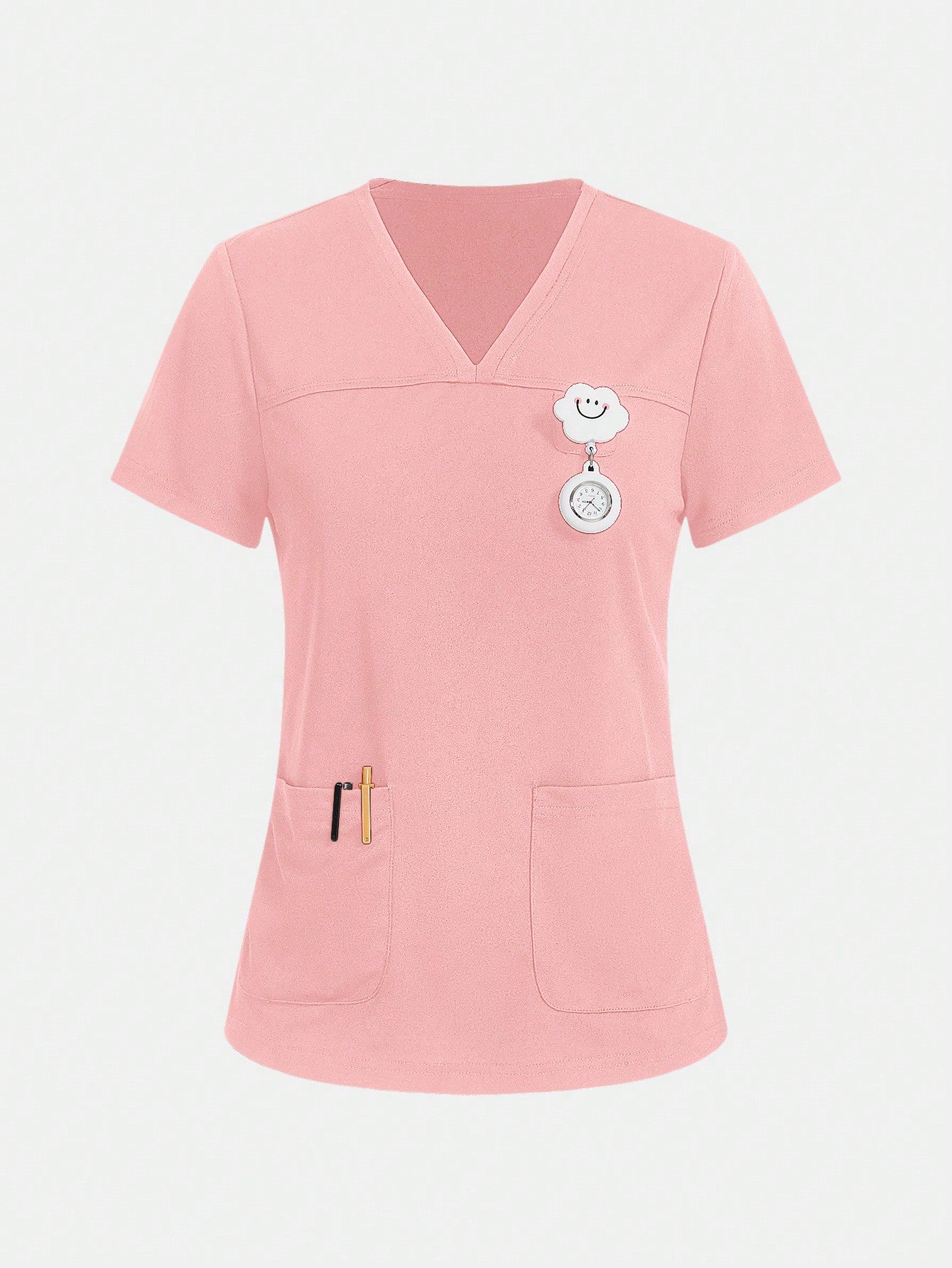 TaskFit 2-Pockets V-Neck Short Sleeve Nurse Uniform Scrub Top Clothes For Women