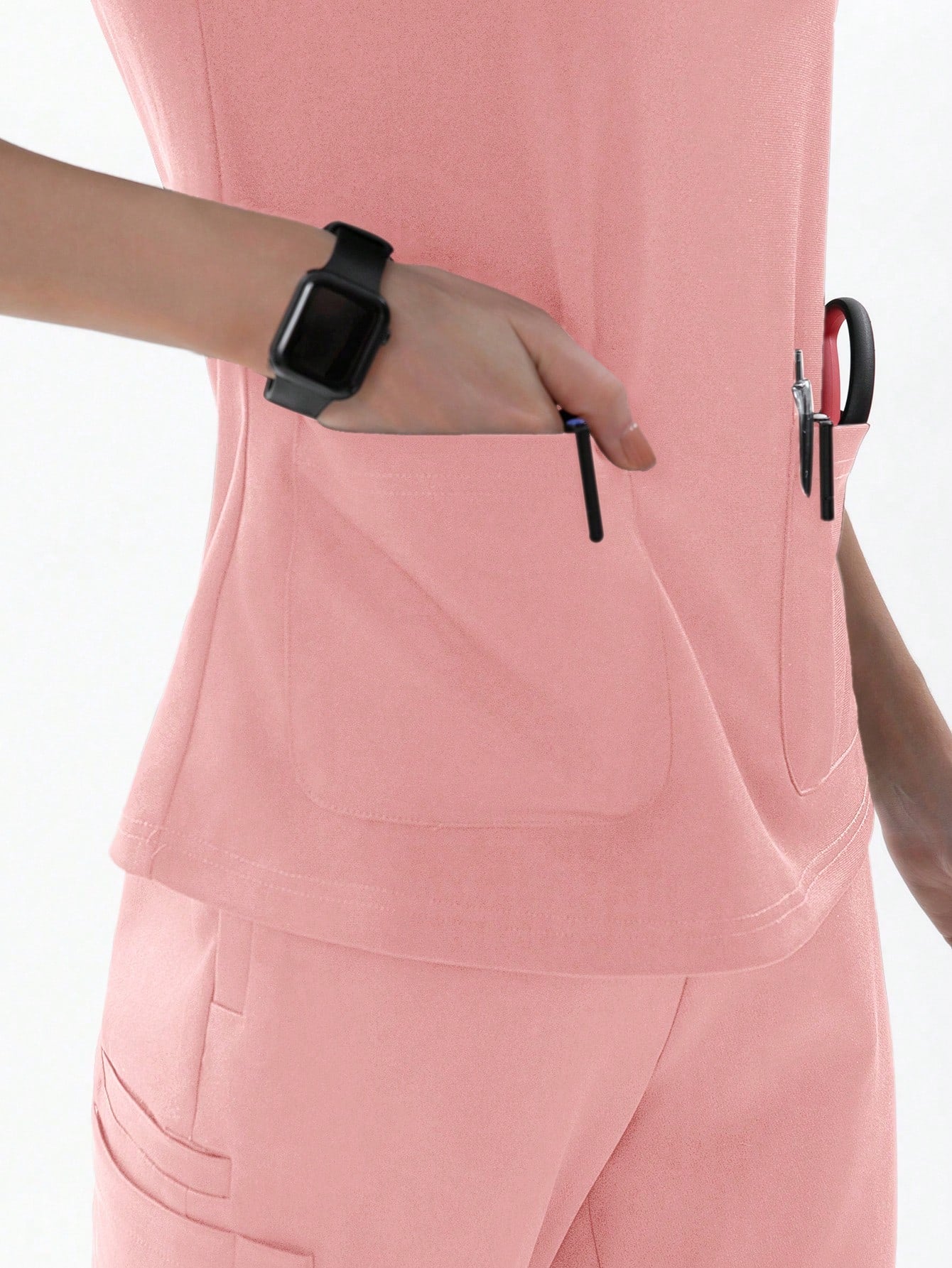 TaskFit 2-Pockets V-Neck Short Sleeve Nurse Uniform Scrub Top Clothes For Women