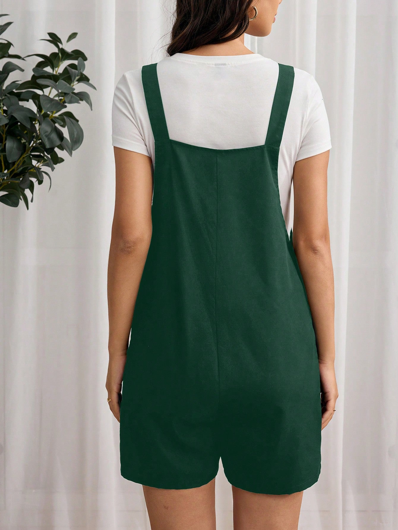 Maternity Solid Color Pocket Button Decoration Casual Romper