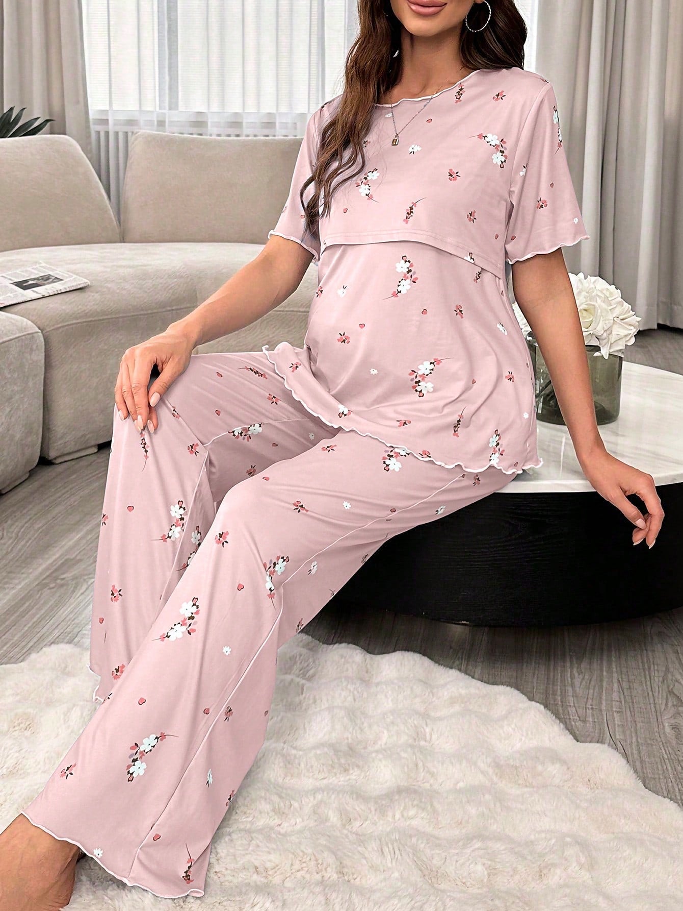 Underwear&Sleepwear Maternity Maternity Floral Nursing Short Sleeve Pajama Set
