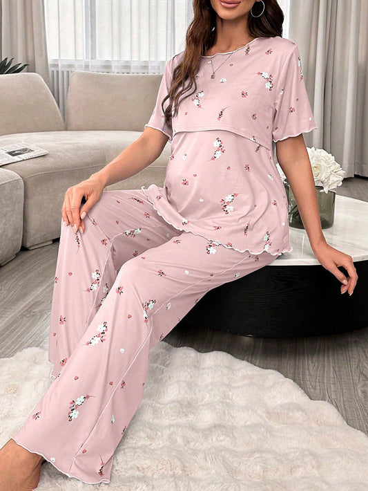 Underwear&Sleepwear Maternity Maternity Floral Nursing Short Sleeve Pajama Set