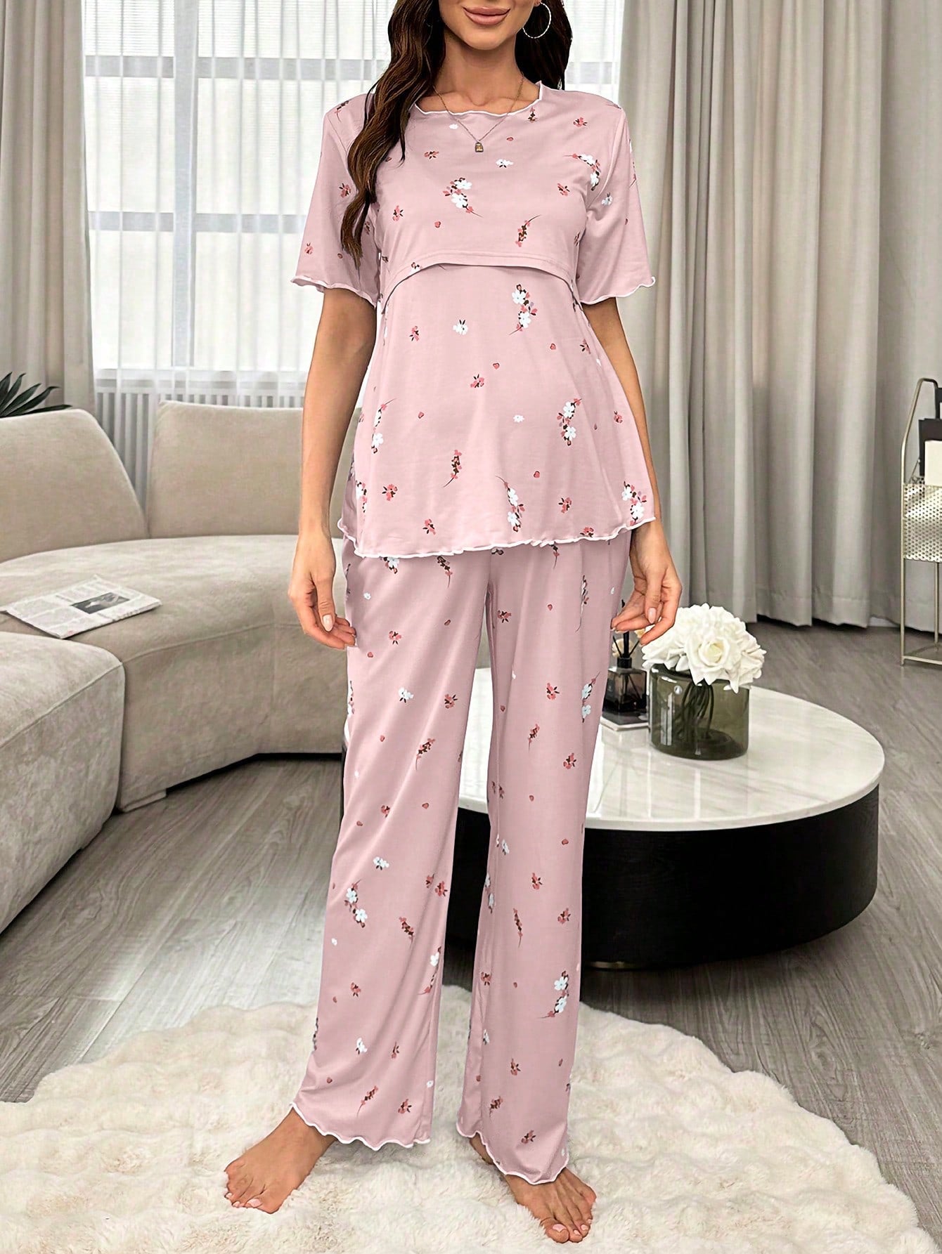 Underwear&Sleepwear Maternity Maternity Floral Nursing Short Sleeve Pajama Set