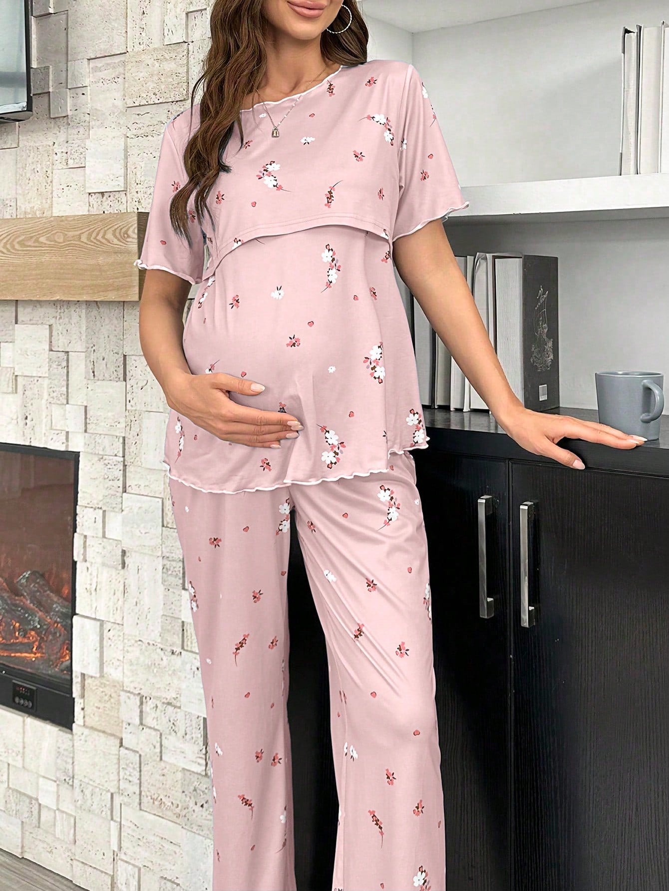 Underwear&Sleepwear Maternity Maternity Floral Nursing Short Sleeve Pajama Set